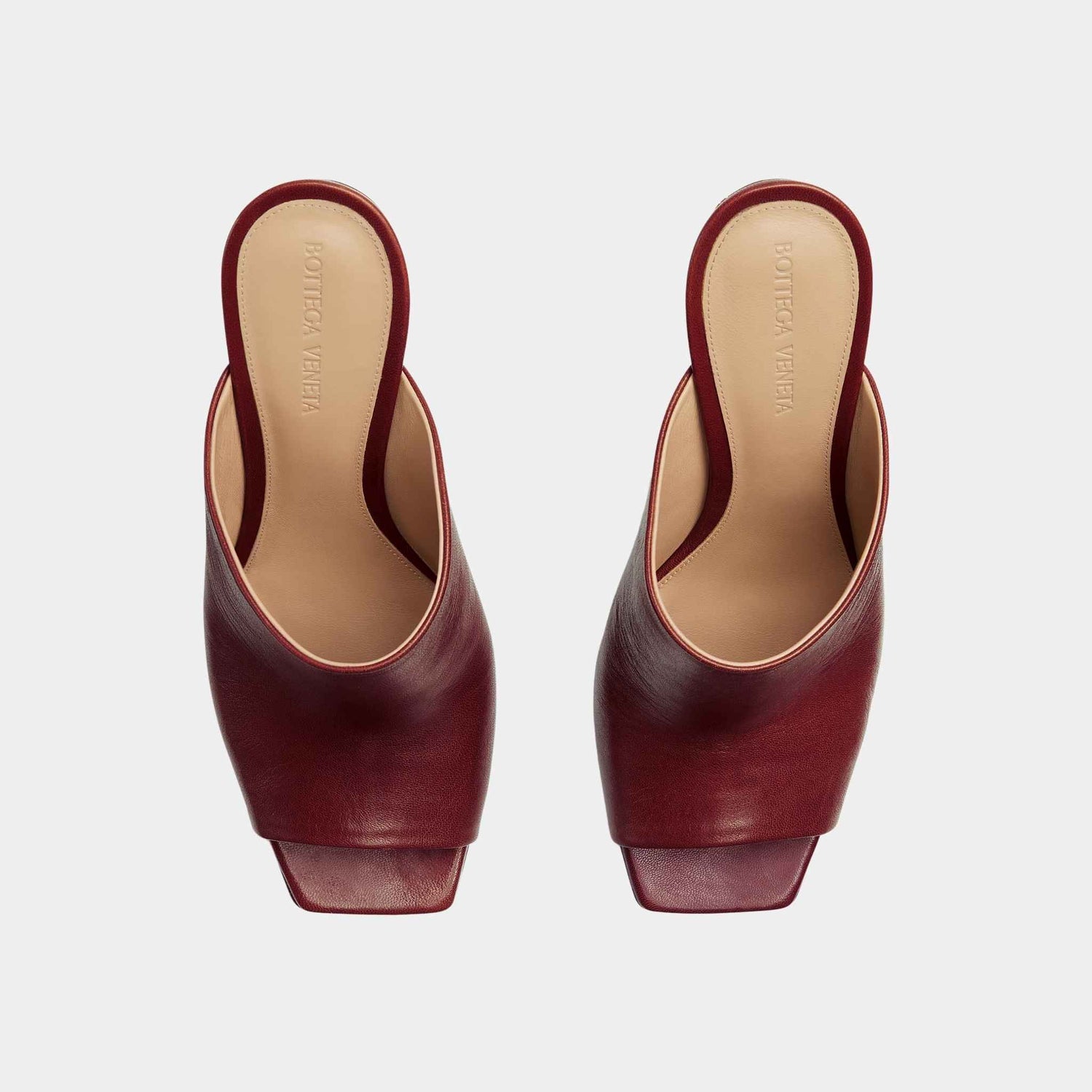 Bottega Veneta Knot High-Heel Mule Lambskin Gold Metal Knot Heel, Merlot, Top