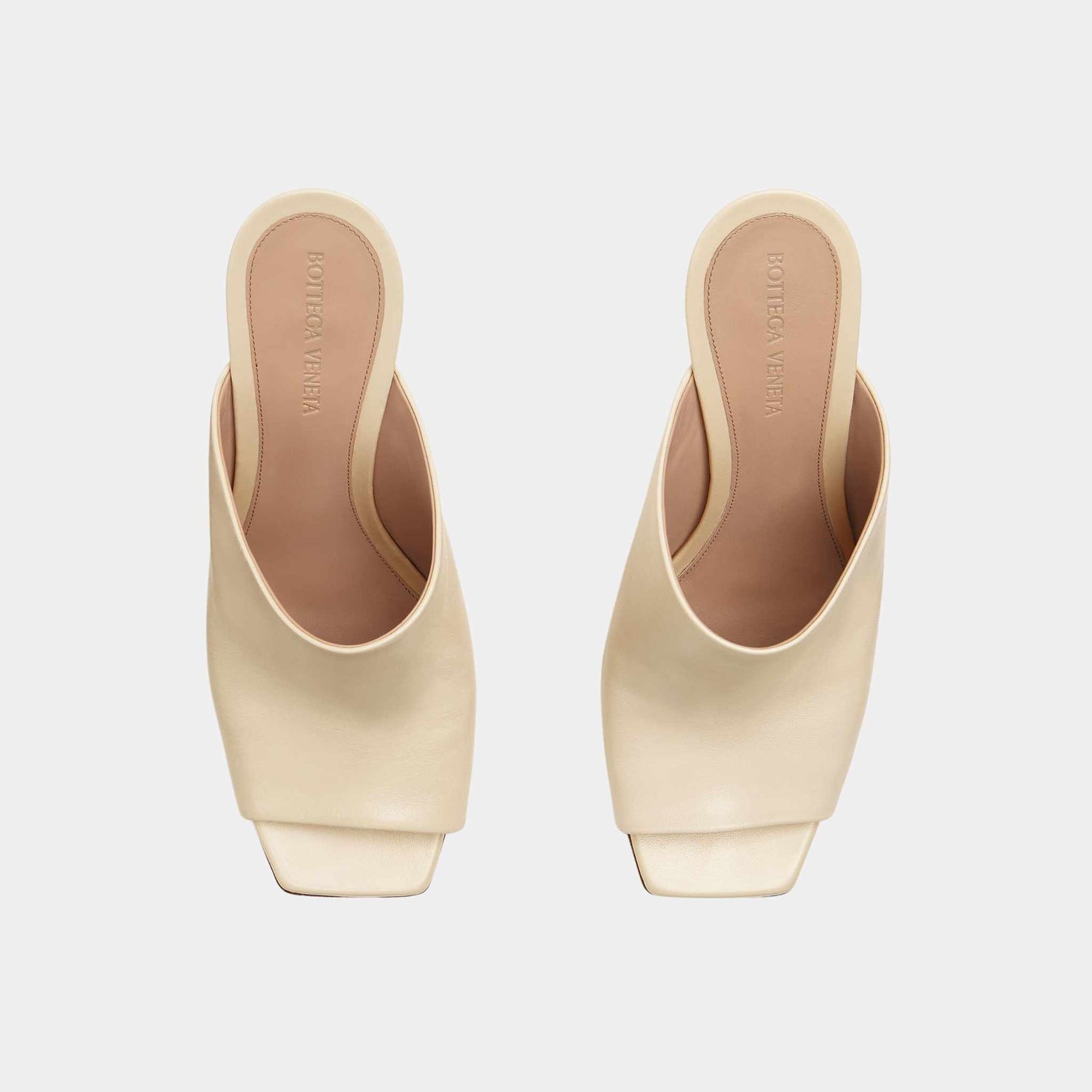 Bottega Veneta Knot High-Heel Mule Lambskin Gold Metal Knot Heel, Sea Salt, Top