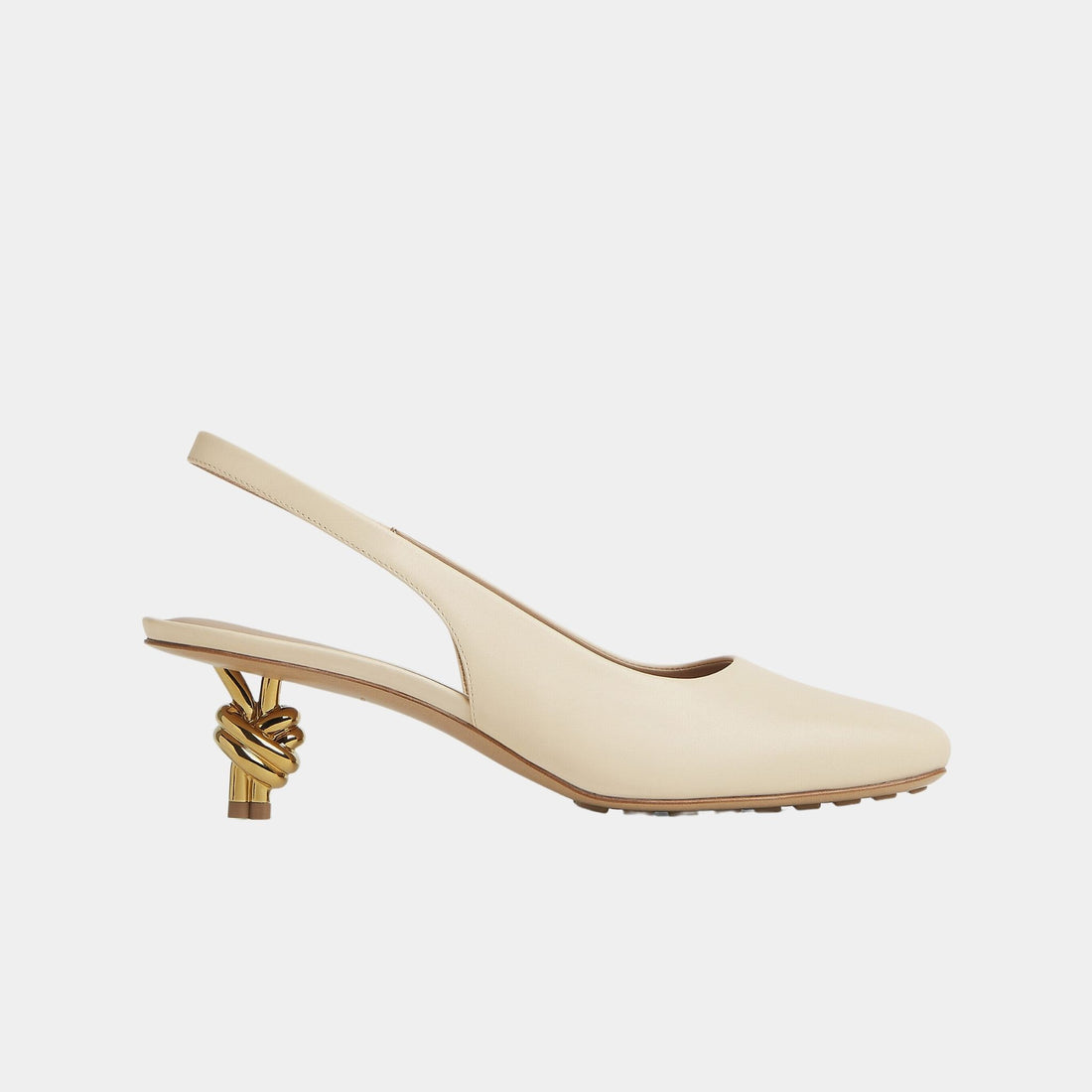 Bottega Veneta Knot Leather Slingback Pump Mid Heel, Sea Salt, Side