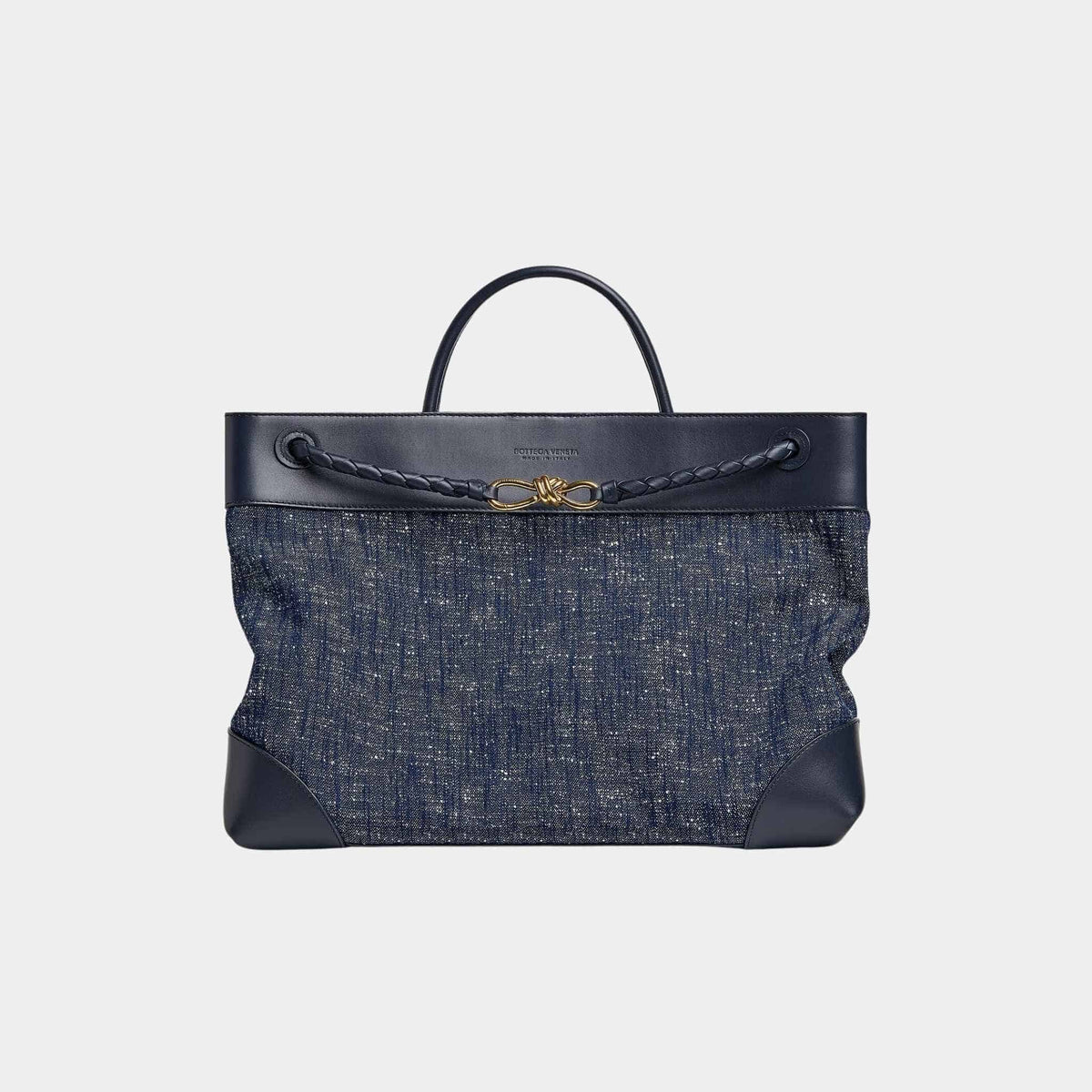 Large Andiamo Denim Boucle Calfskin Leather Handbag