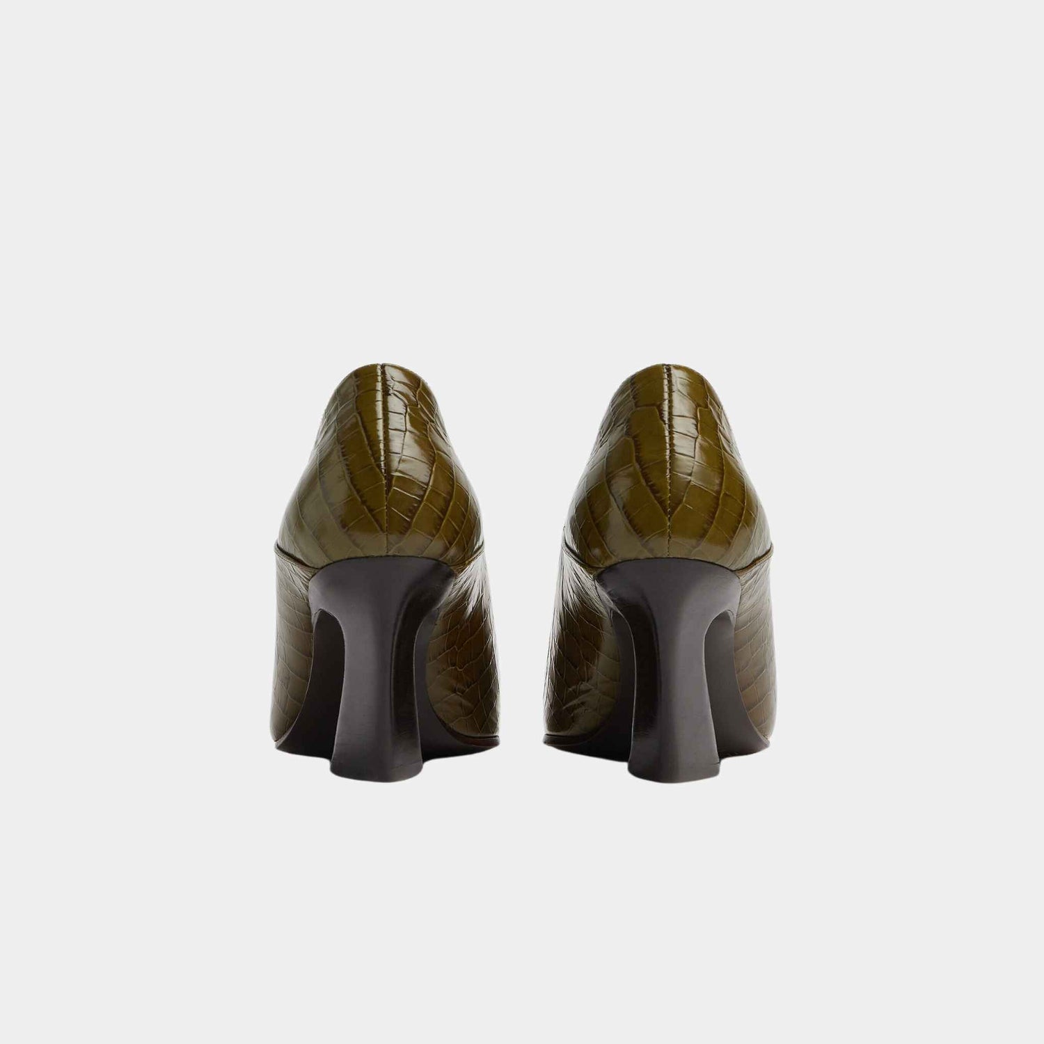 Bottega Veneta Lewis Pump Crocodile Effect Leather, Olive Oil, Back