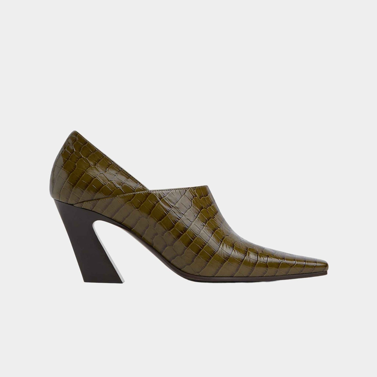 Bottega Veneta Lewis Pump Crocodile Effect Leather, Olive Oil, Side
