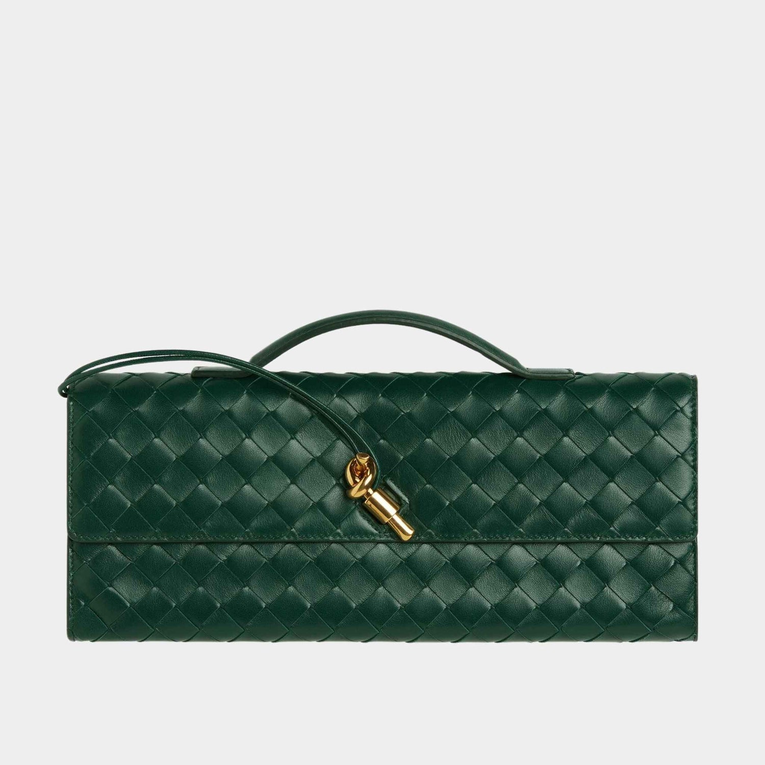 Bottega Veneta Long Clutch Andiamo With Handle Wallet, Emerald Green, Front View