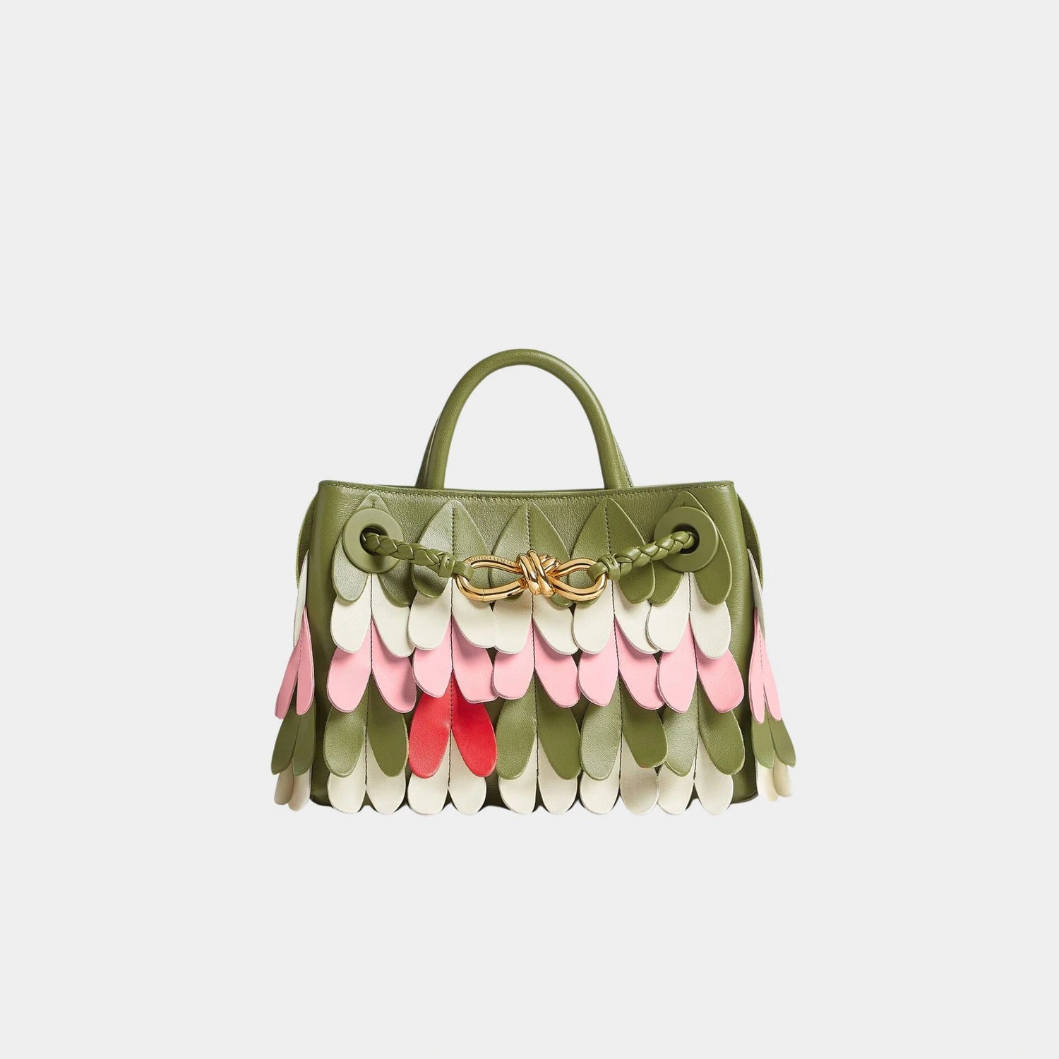 bottega Veneta Mini Andiamo Nappa leather With All-Over Heart Detailing, Matcha/rose petal/sea salt/lipstick, Front