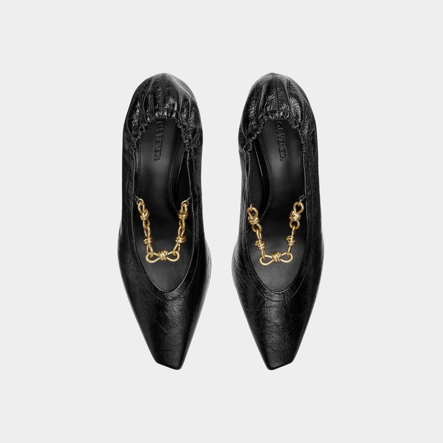 Bottega Veneta Sharp Chain Crinkled Calfskin Pump, Black, Top