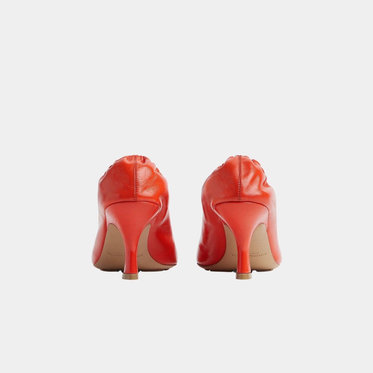 Bottega Veneta Sharp Chain Crinkled Calfskin Pump, New Orange, Back