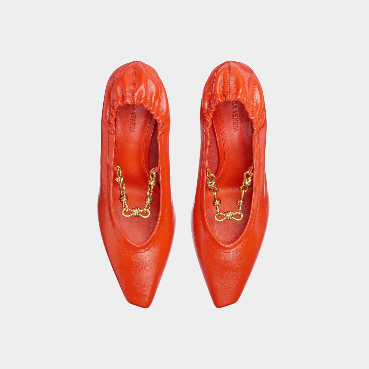 Bottega Veneta Sharp Chain Crinkled Calfskin Pump, New Orange, Top