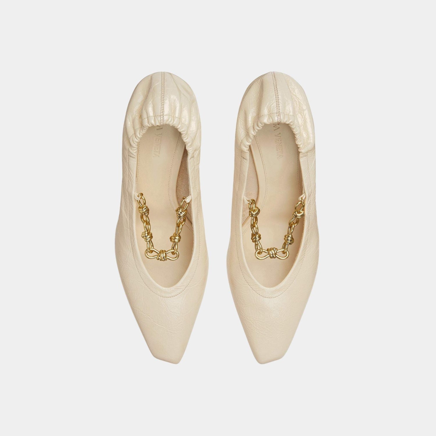 Bottega Veneta Sharp Chain Crinkled Calfskin Pump, Sea Salt, Top