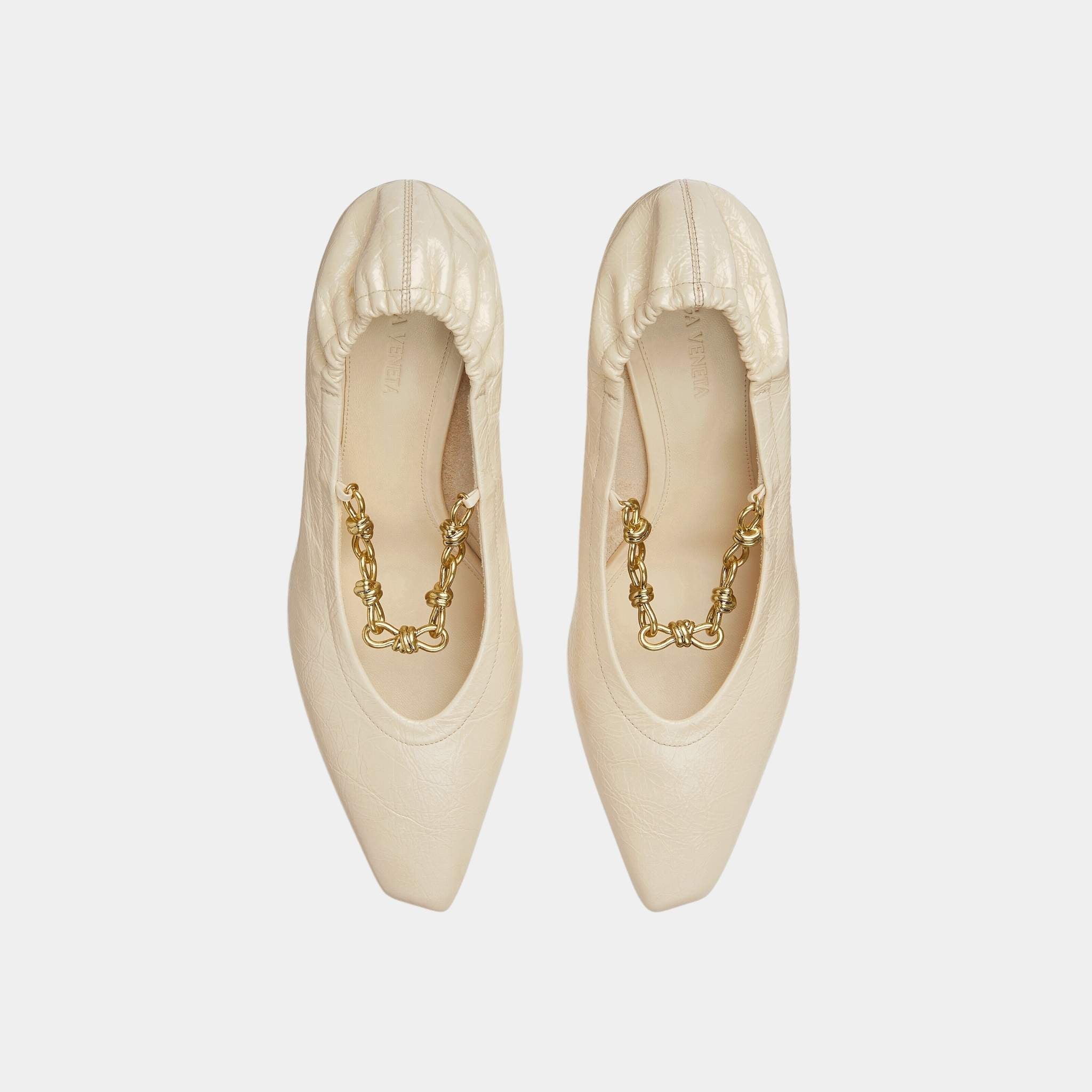 Bottega Veneta Sharp Chain Crinkled Calfskin Pump, Sea Salt, Top