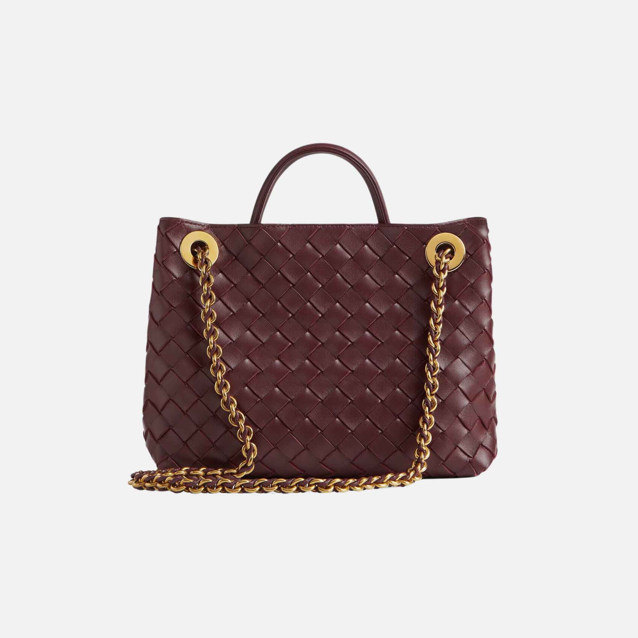 Bottega Veneta Small Andiamo Chain Top handle Bag Intrecciato Leather, Madder Brown, Back