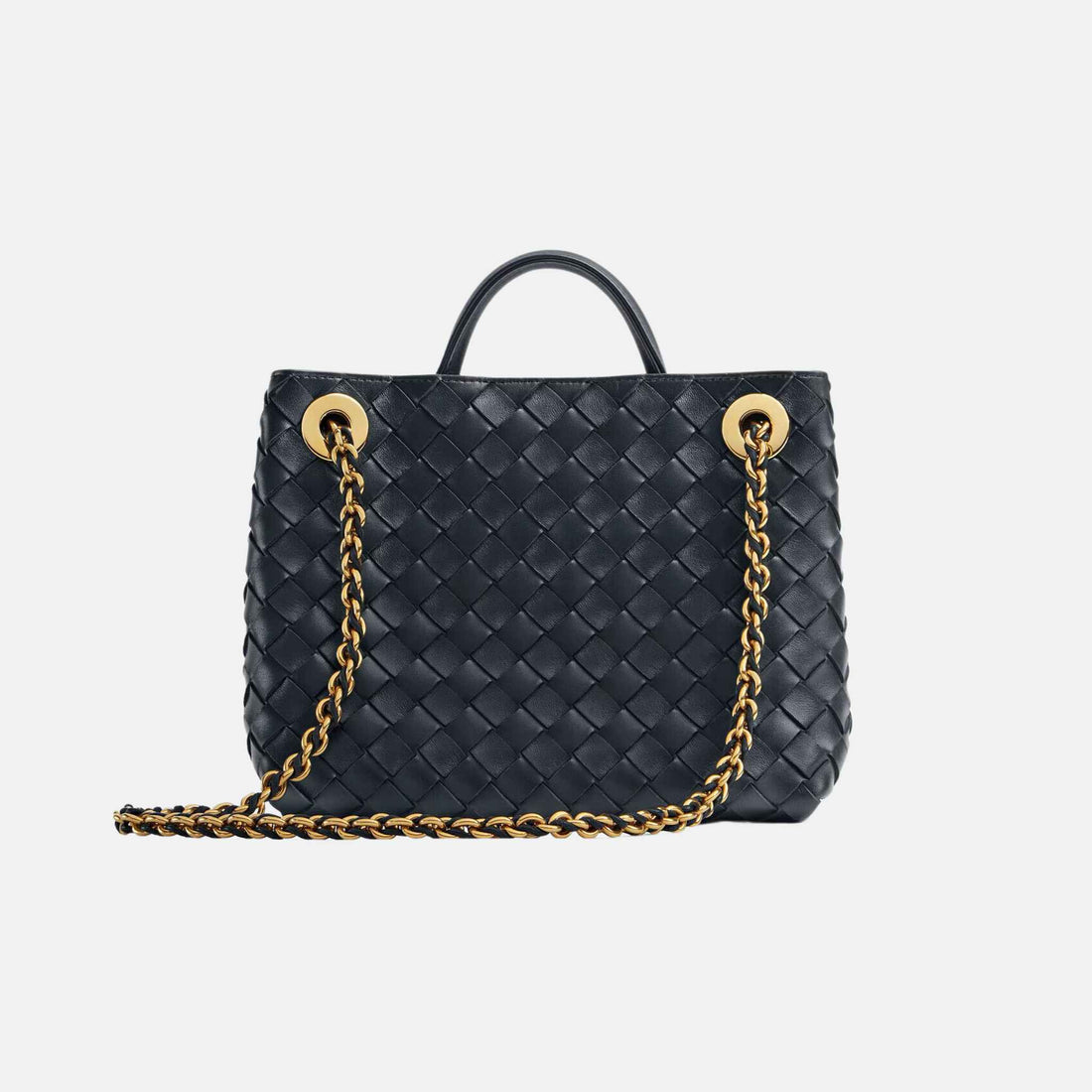 حقيبة Bottega Veneta أنديامو الصغيرة بسلسلة ومقبض علوي من جلد Intrecciato، لون Shadow، من الخلف