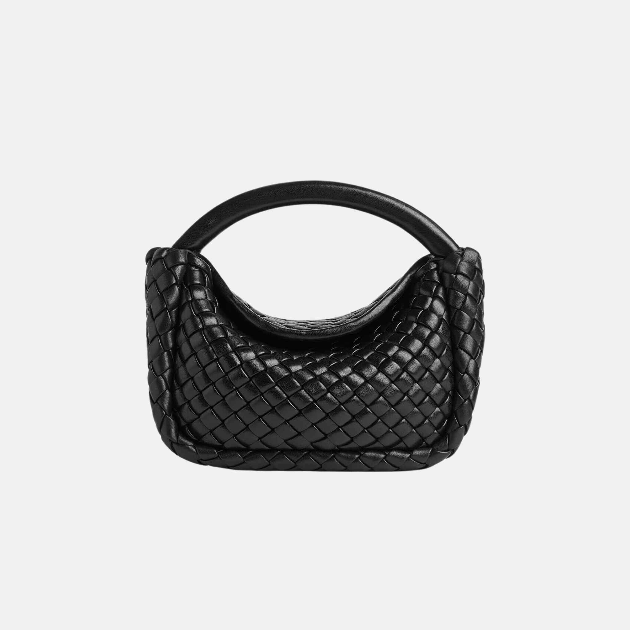 Bottega Veneta Small Cobble Top Handle Soft Padded Intreccio Leather, Black, front