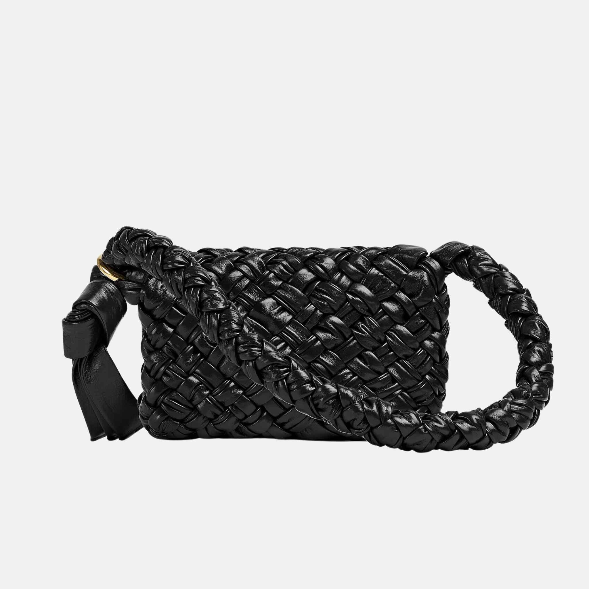 Bottega Veneta Small Kalimero Citta Soft Foulard Intreccio Leather, Black, Back