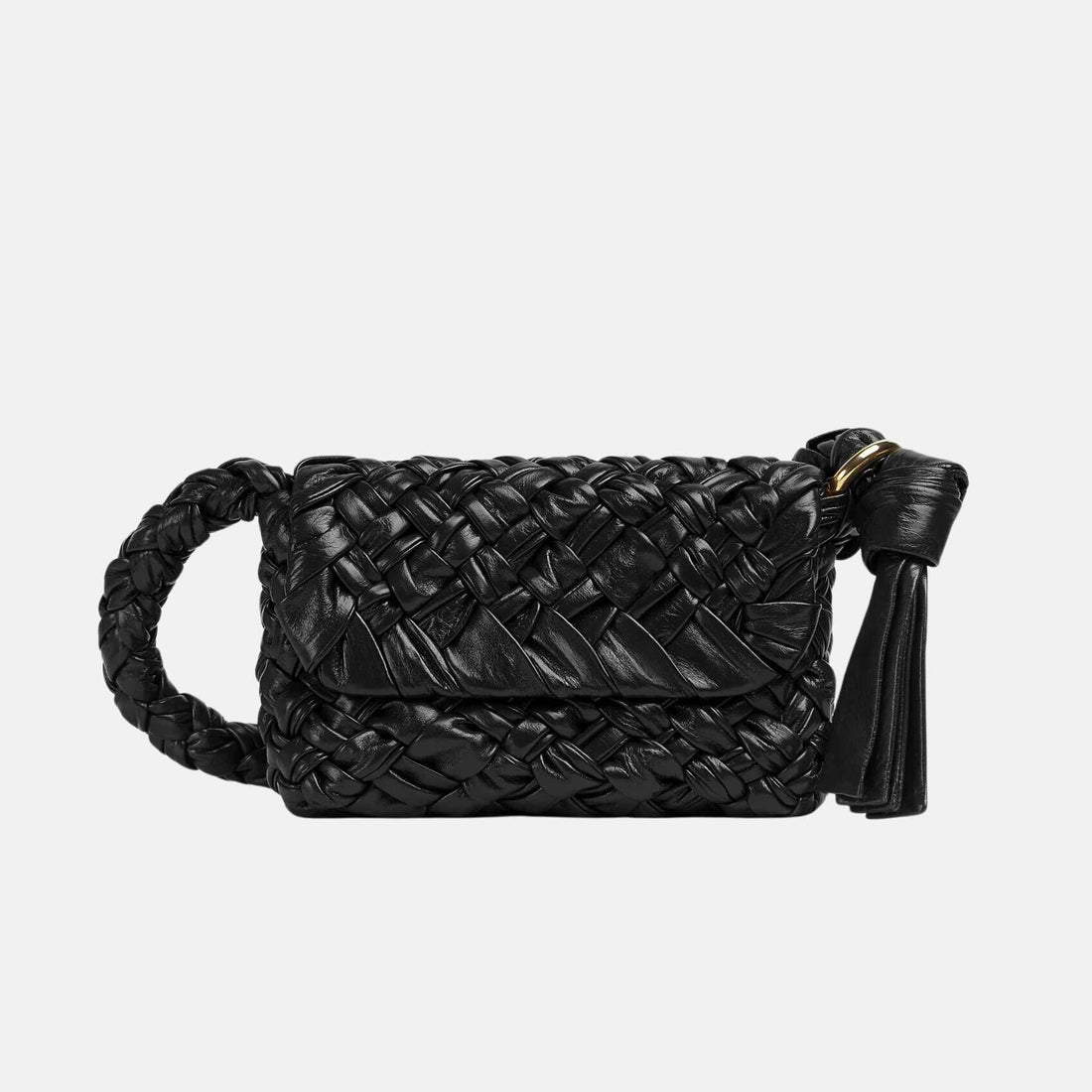 Bottega Veneta Small Kalimero Citta Soft Foulard Intreccio Leather, Black, Front