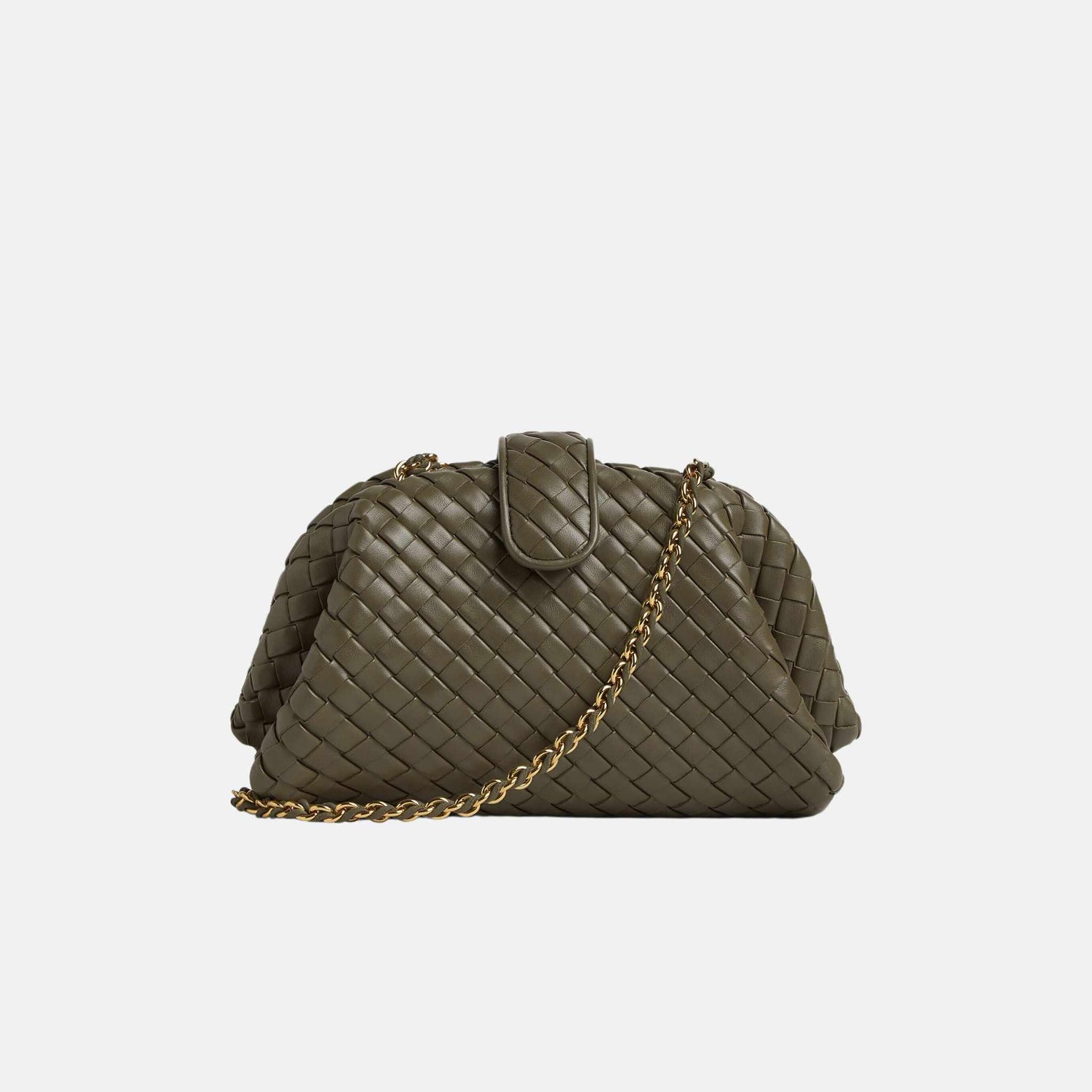 Bottega Veneta Small Lauren 1980 Clutch In Padded Intrecciato Leather, Cypress, Front
