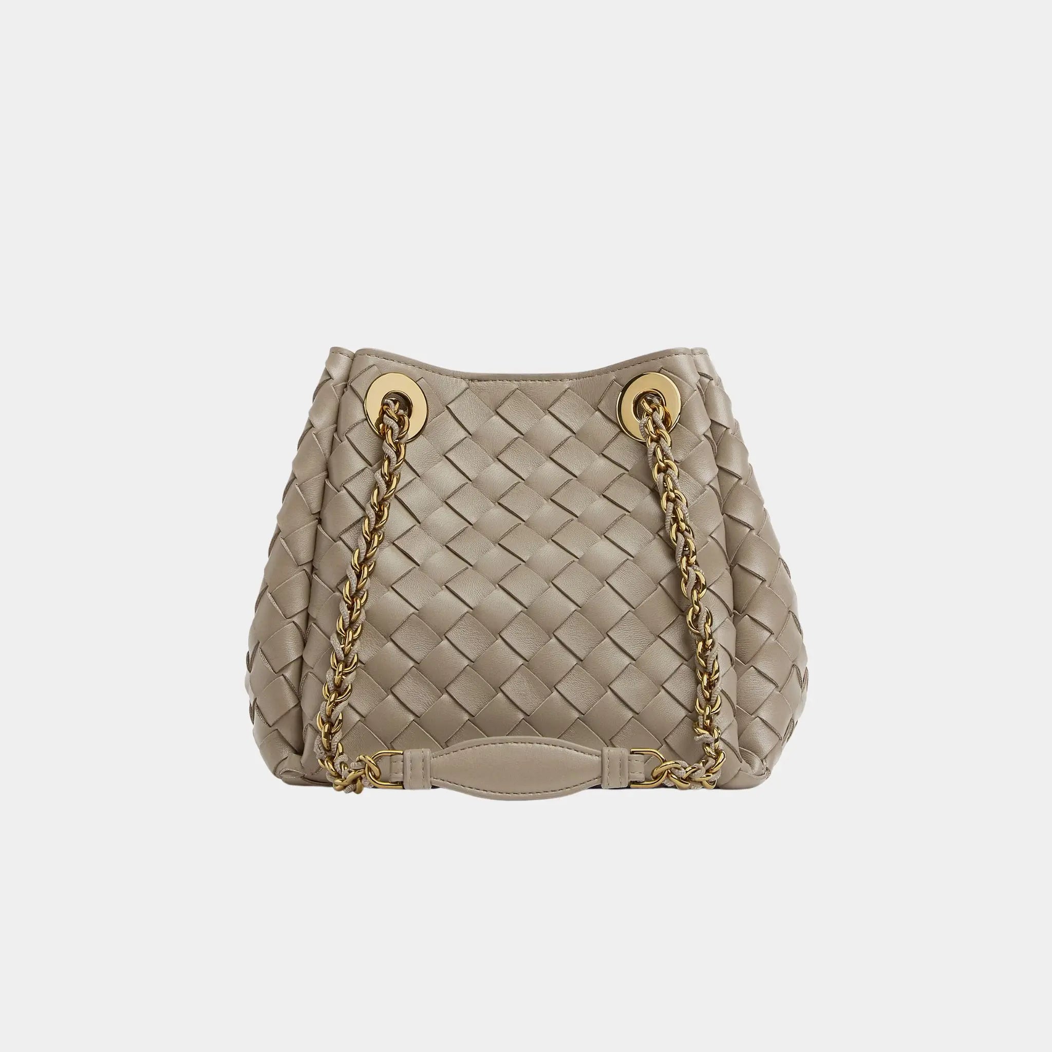 Bottega Veneta Small Parachute Chain Supple Intrecciato Leather, Limestone, Front