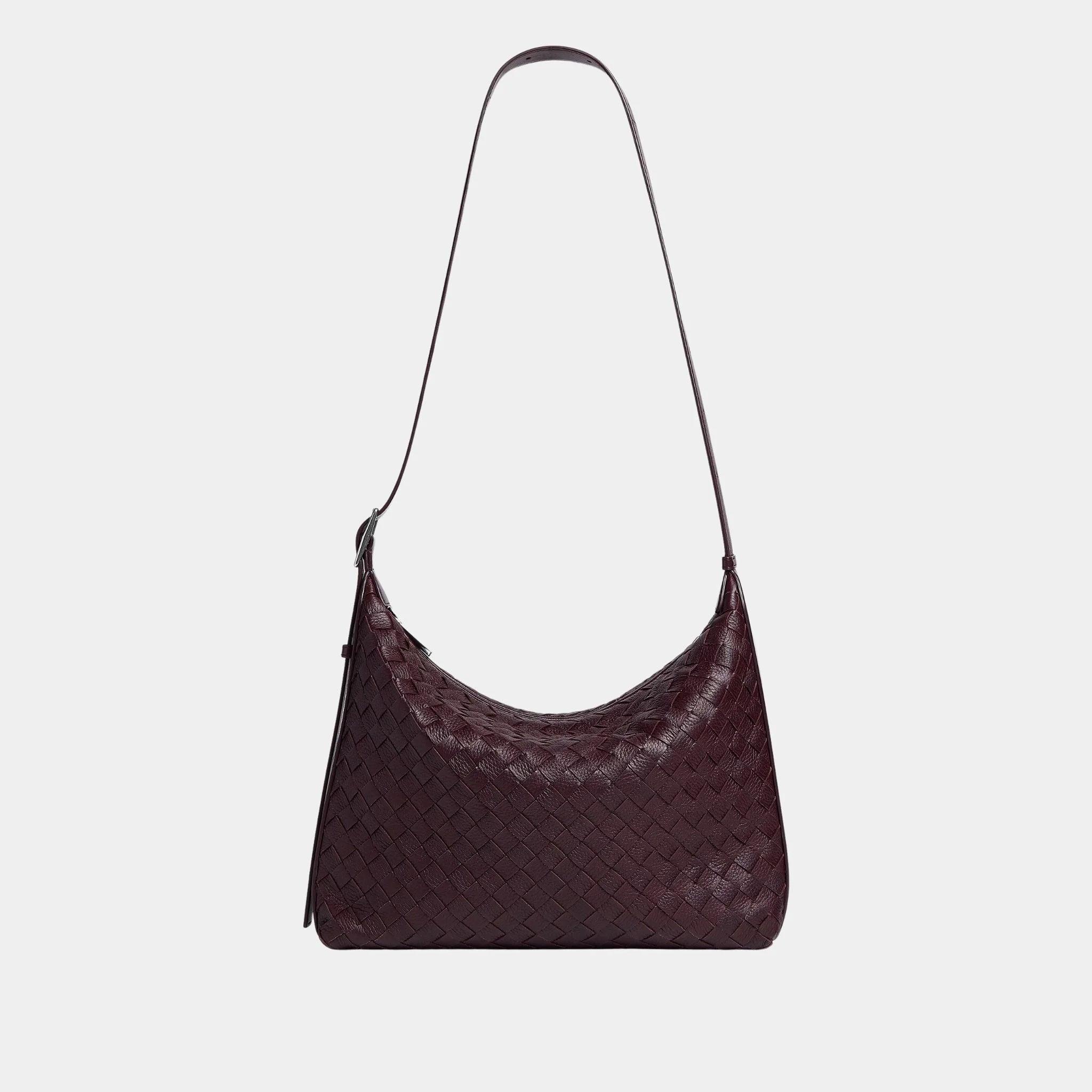 Bottega Veneta Small Traveler Hobo Bag In Intrecciato Deer Skin, Fondant, Front