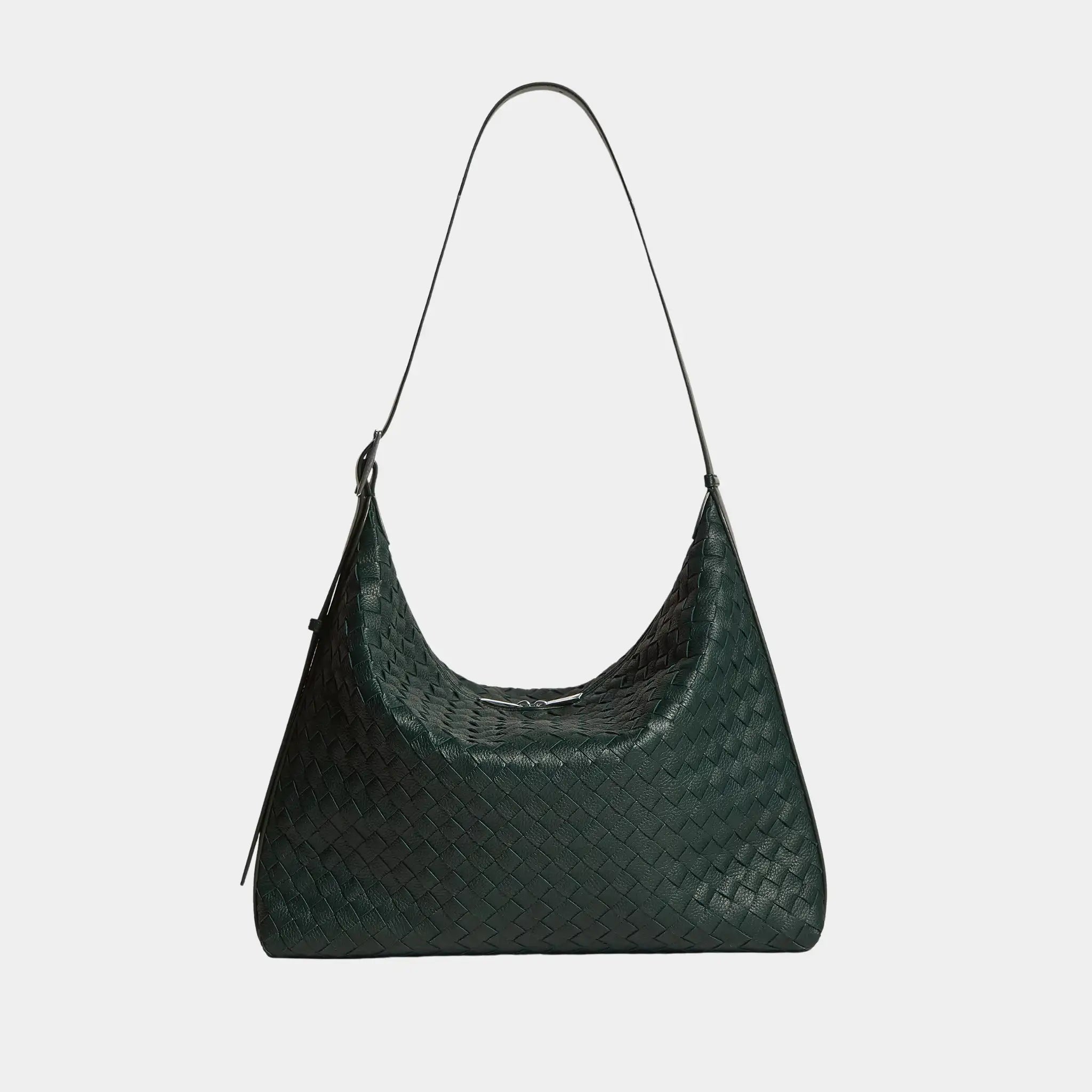 Bottega Veneta Traveler Hobo bag In Intrecciato Deer Skin, Alpi Green, Front