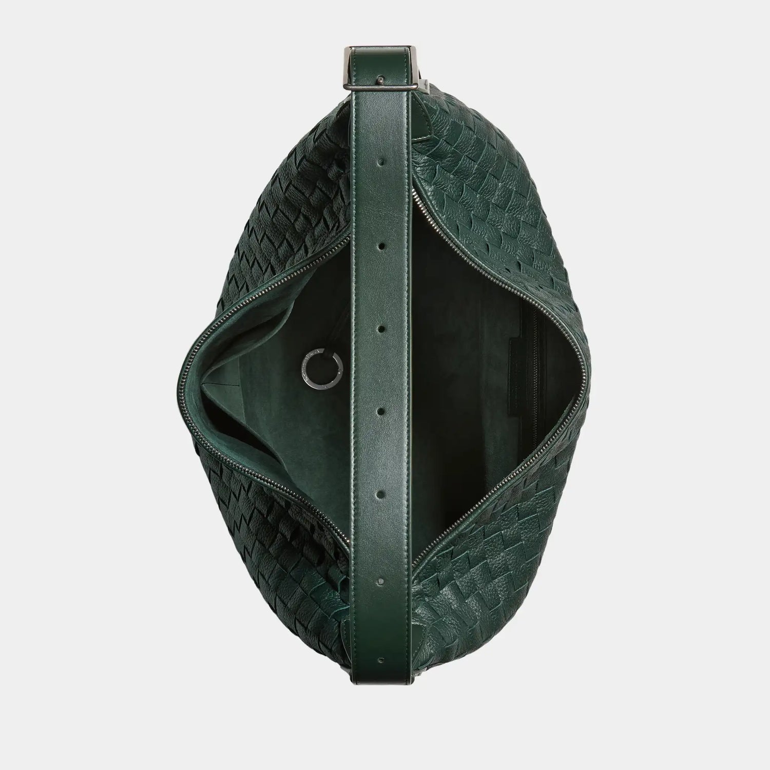 Bottega Veneta Traveler Hobo bag In Intrecciato Deer Skin, Alpi Green, Top