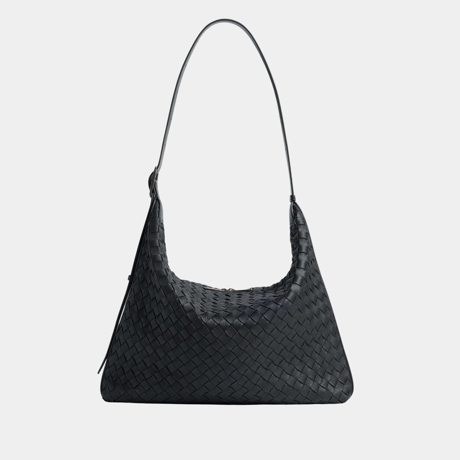 Bottega Veneta Traveler Hobo bag In Intrecciato Deer Skin, Ardoise, Front