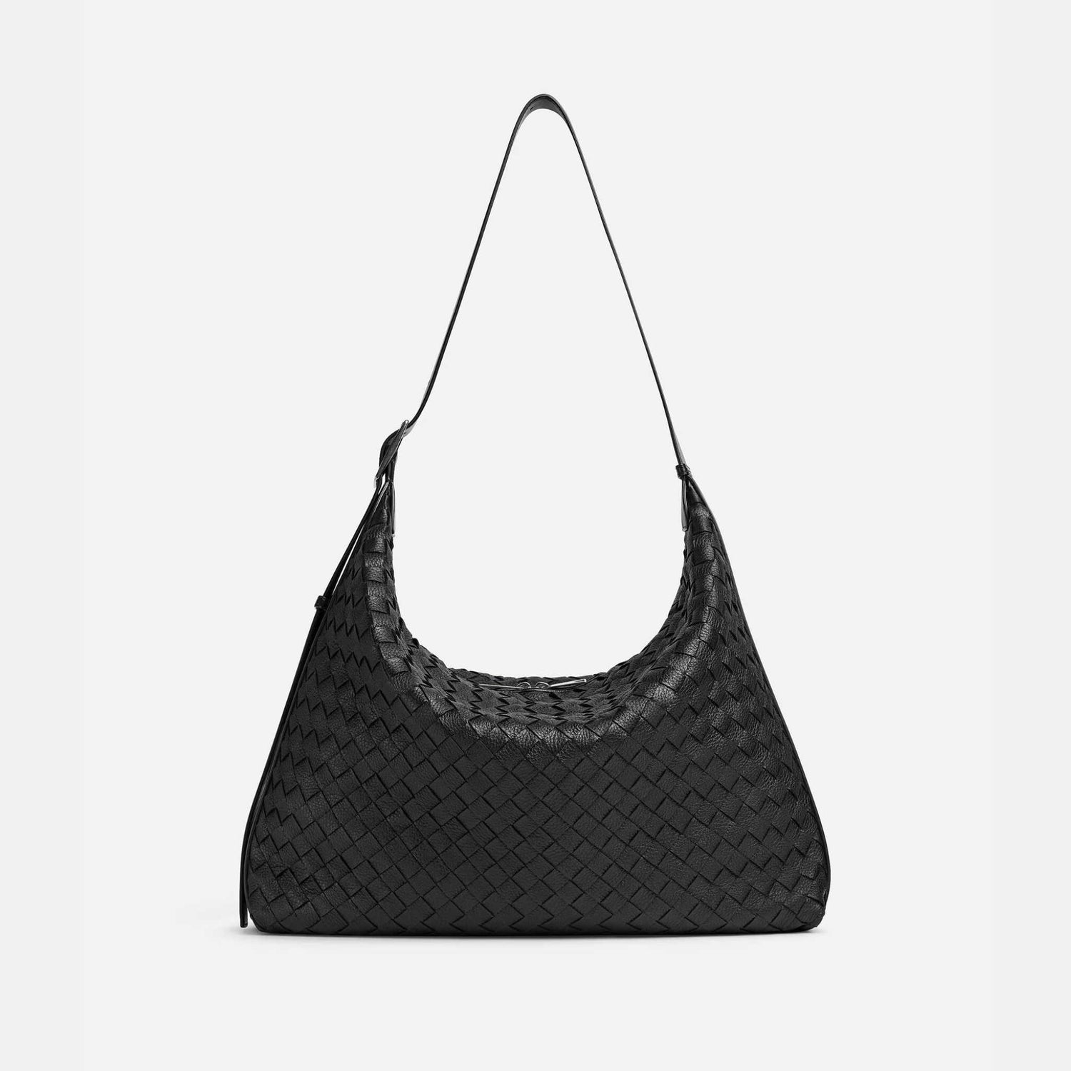 Bottega Veneta Traveler Hobo bag In Intrecciato Deer Skin, Black, Front