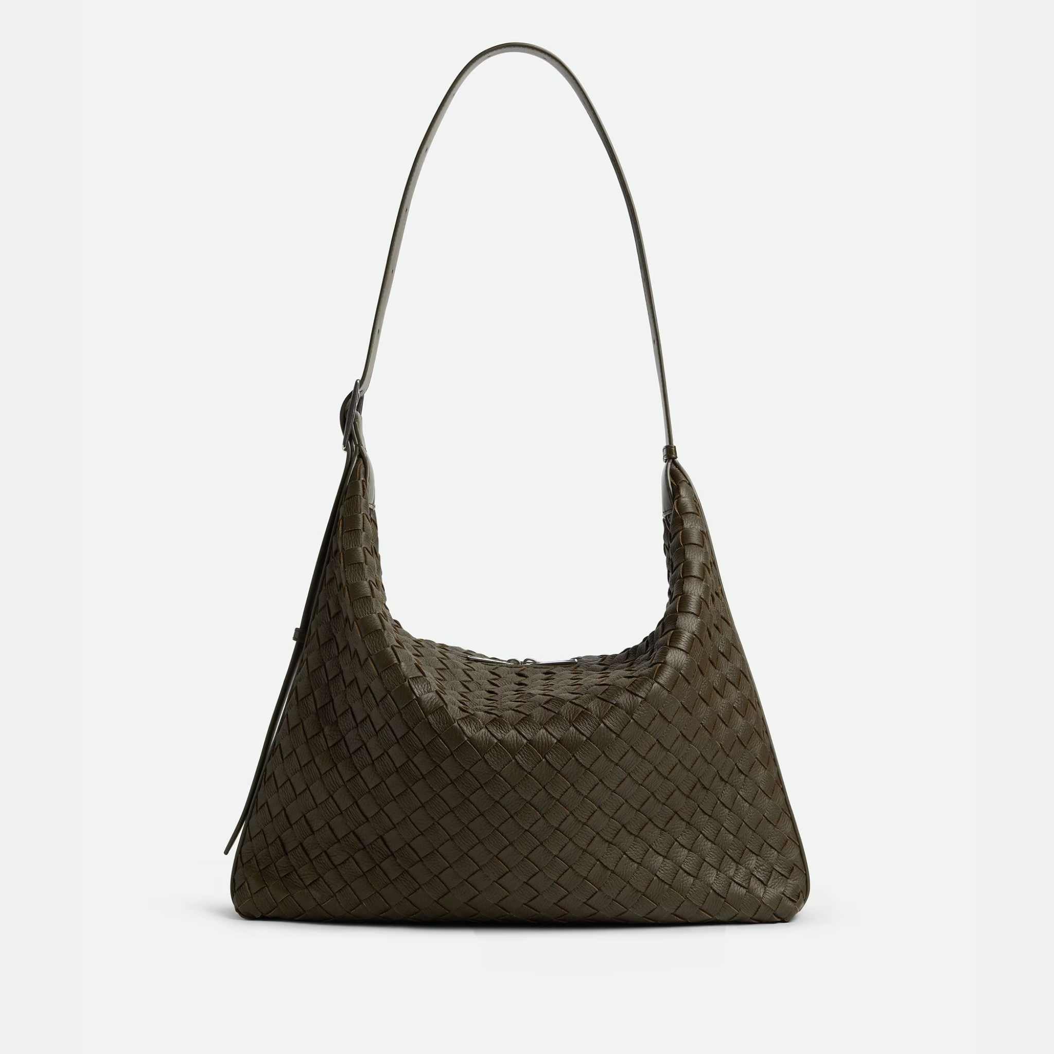 Bottega Veneta Traveler Hobo bag In Intrecciato Deer Skin, Kaki, Back