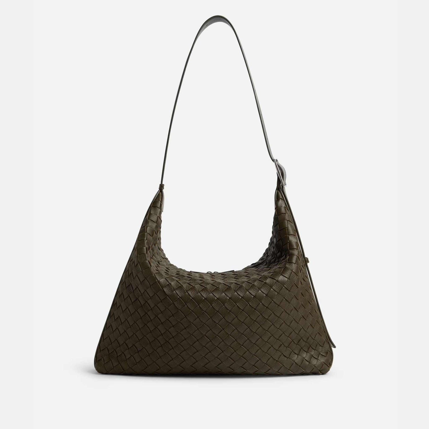 Bottega Veneta Traveler Hobo bag In Intrecciato Deer Skin, Kaki, Front