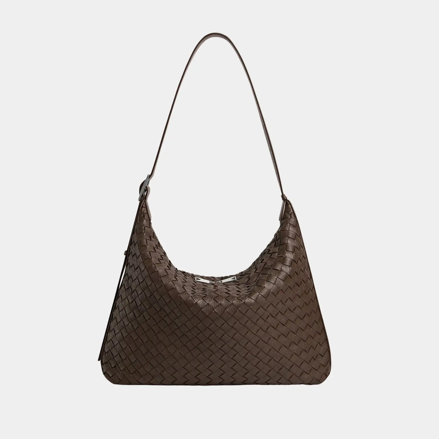 Bottega Veneta Traveler Hobo bag In Intrecciato Deer Skin, Old Wood, Front