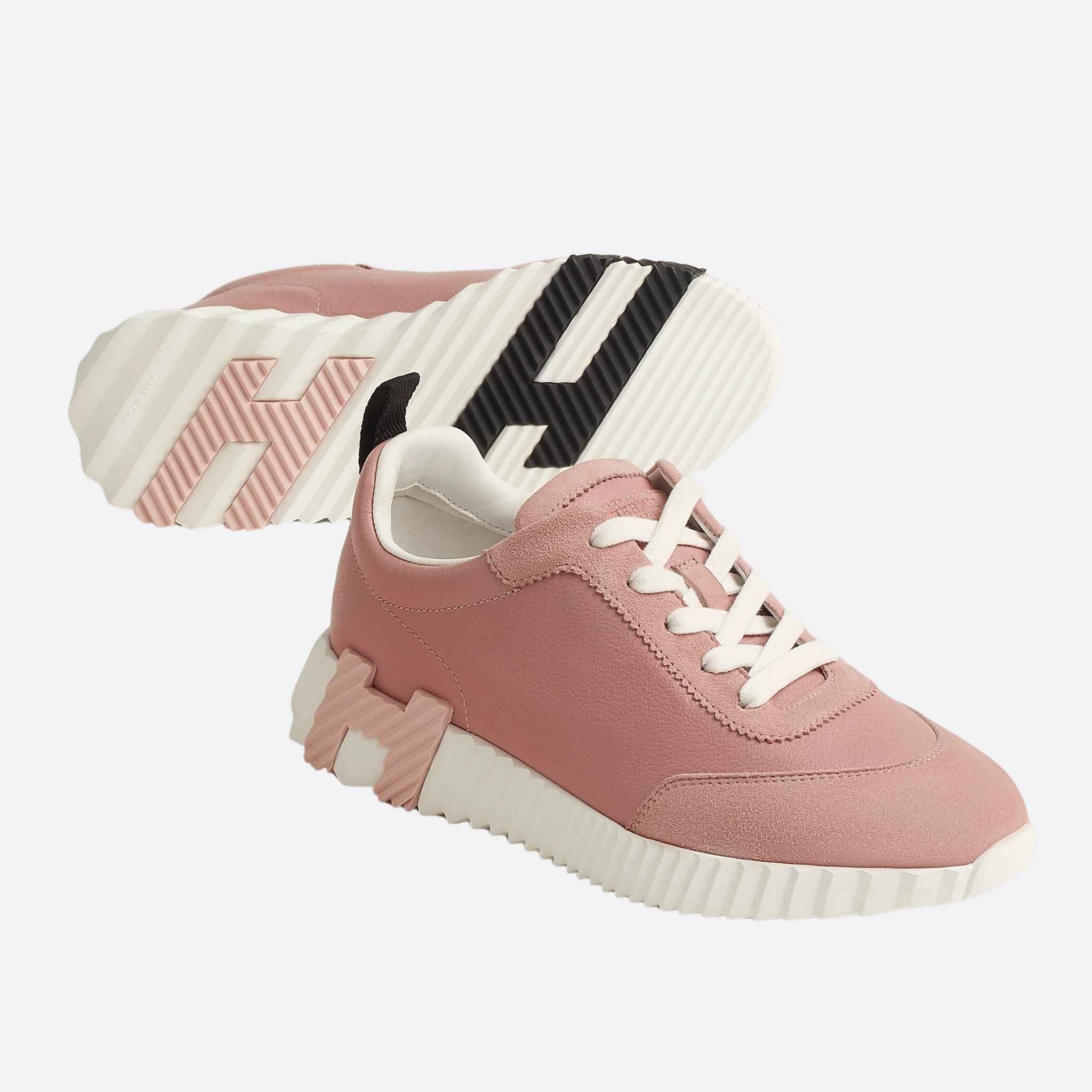 Hermes Bouncing Sneaker Sport Goatskin Suede Women, Rose Aquarelle, Front