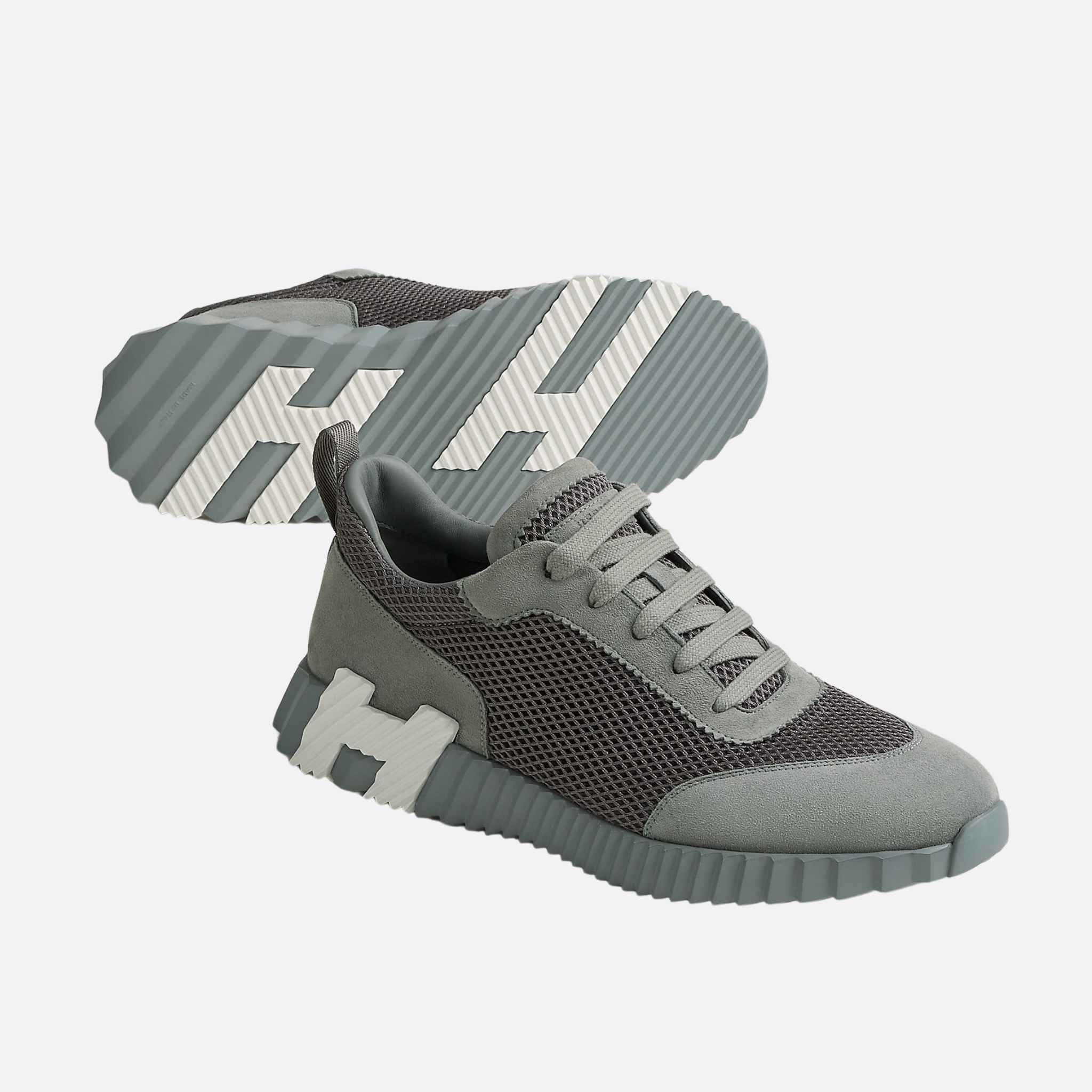 Bouncing Sneakers Graphic Mesh Suede Men, Gris Brume, Front