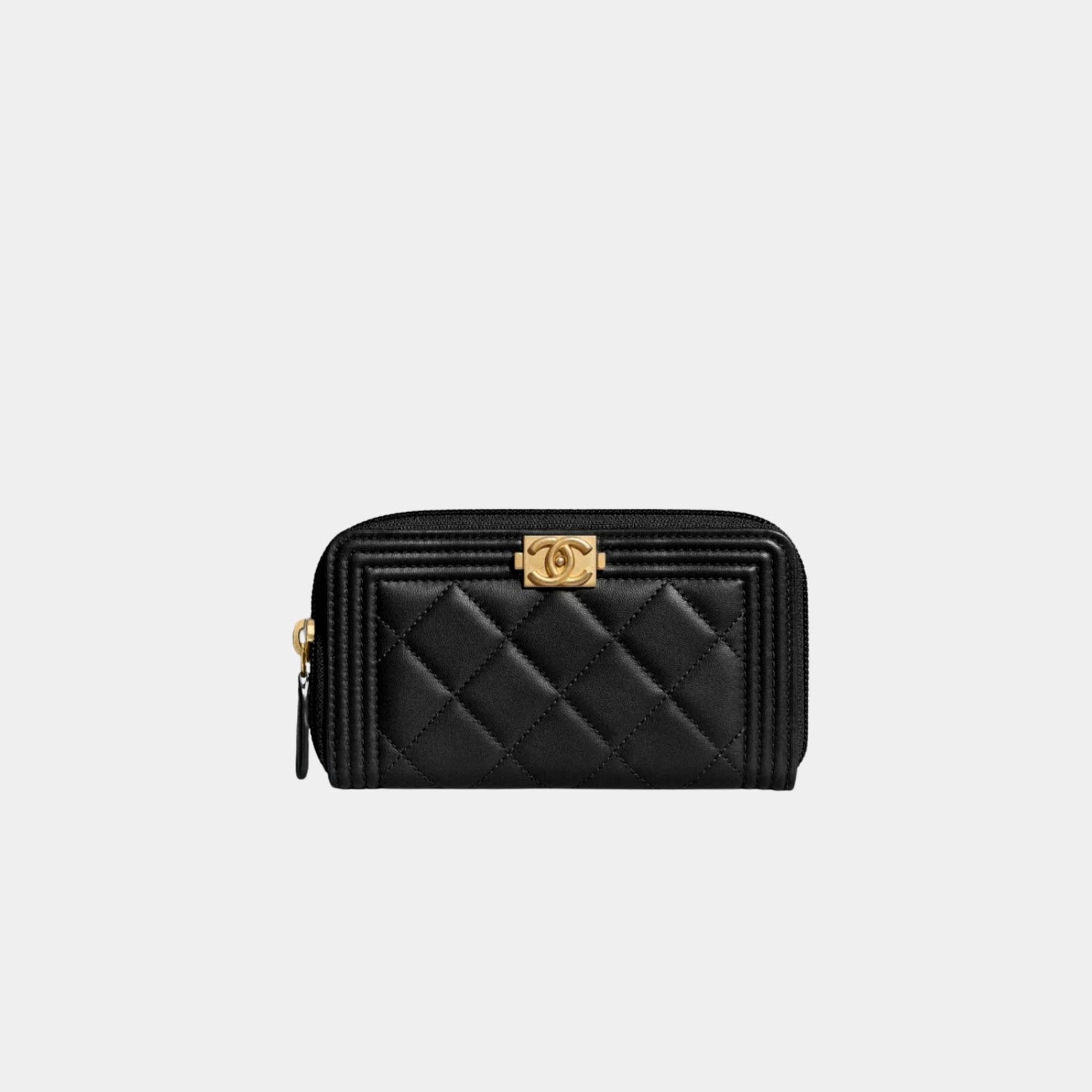 BOY CHANEL Zip Wallet Lambskin Black, Front