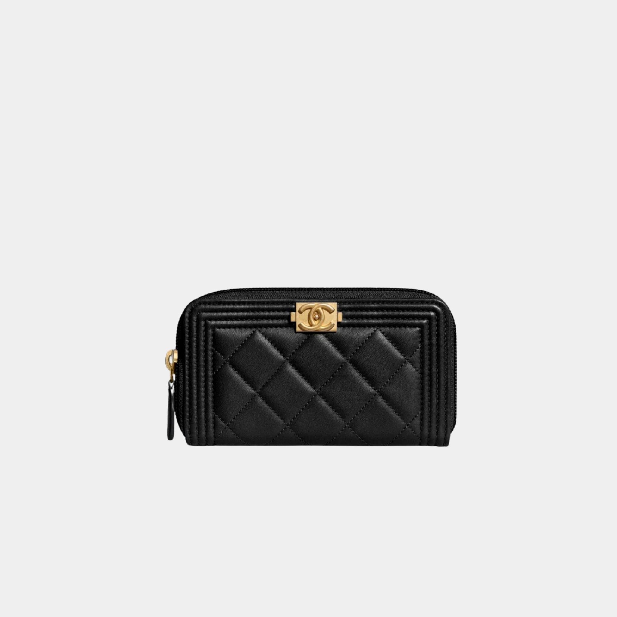 BOY CHANEL Zip Wallet Lambskin Black, Front