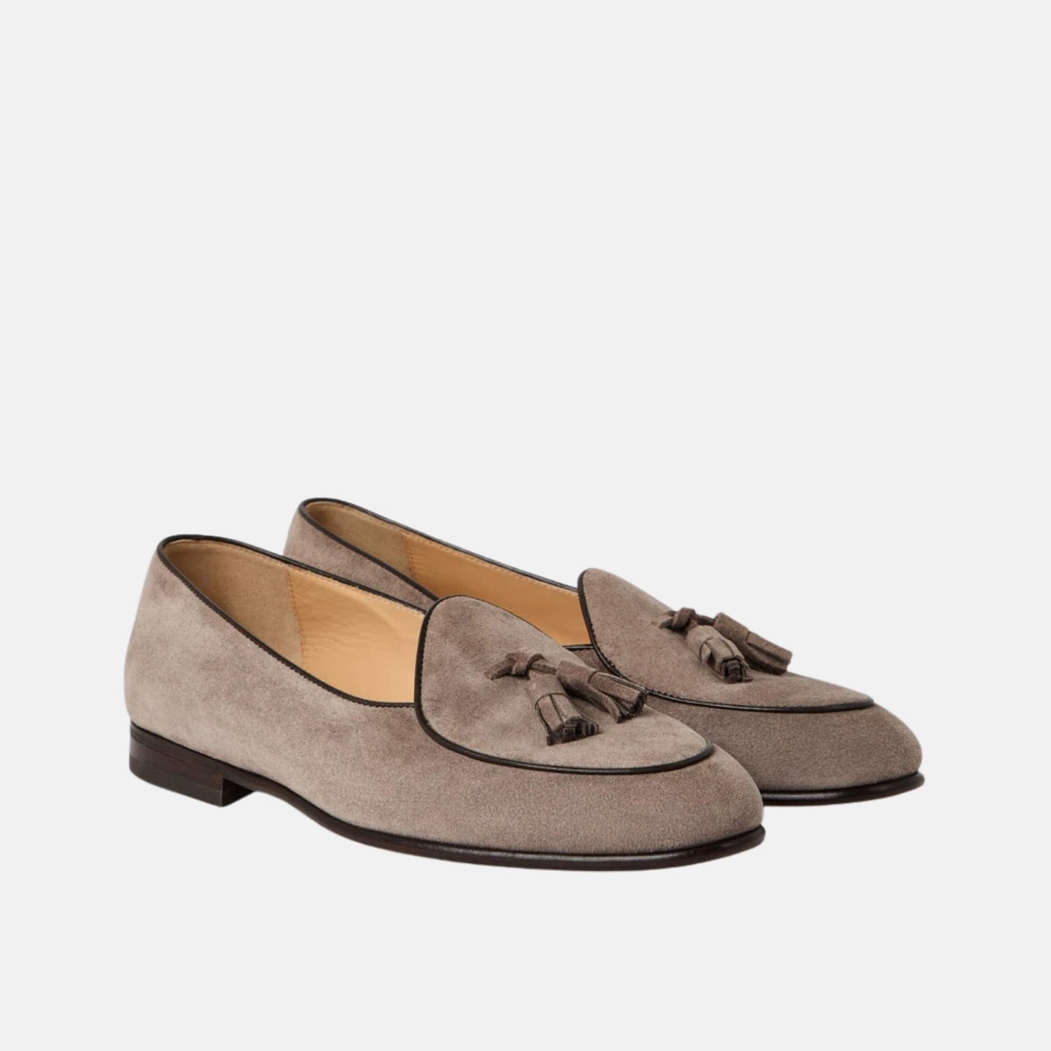 Brunello Cucinelli Suede Belgian Loafers With Tassels, Grey, Front