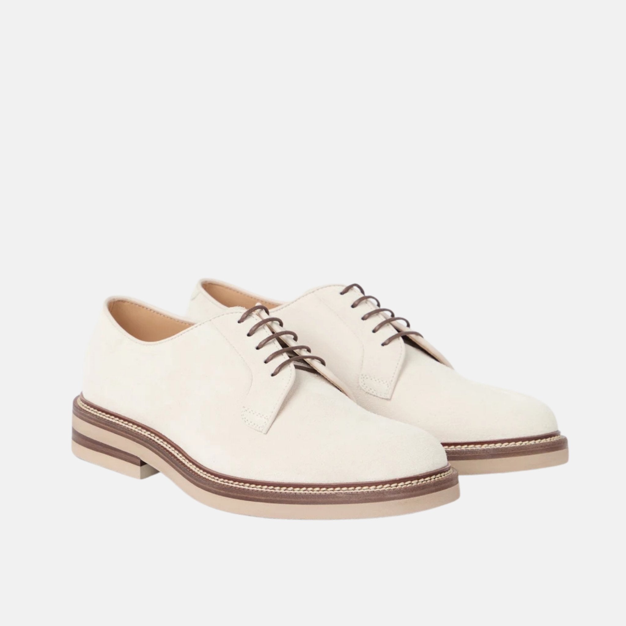 Brunello Cucinelli Suede Leather Derby Shoes, White, Front