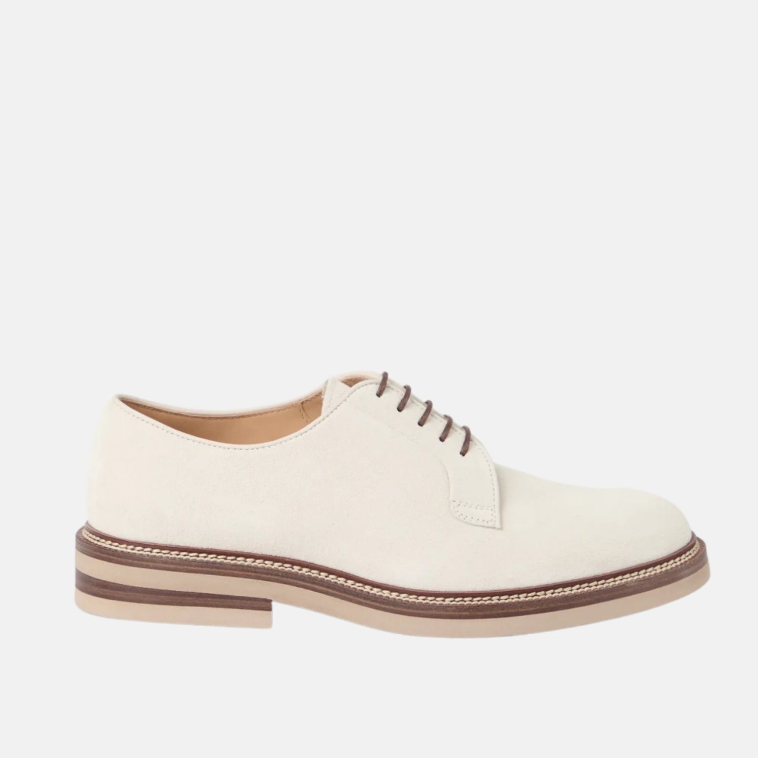 Brunello Cucinelli Suede Leather Derby Shoes, White, Side