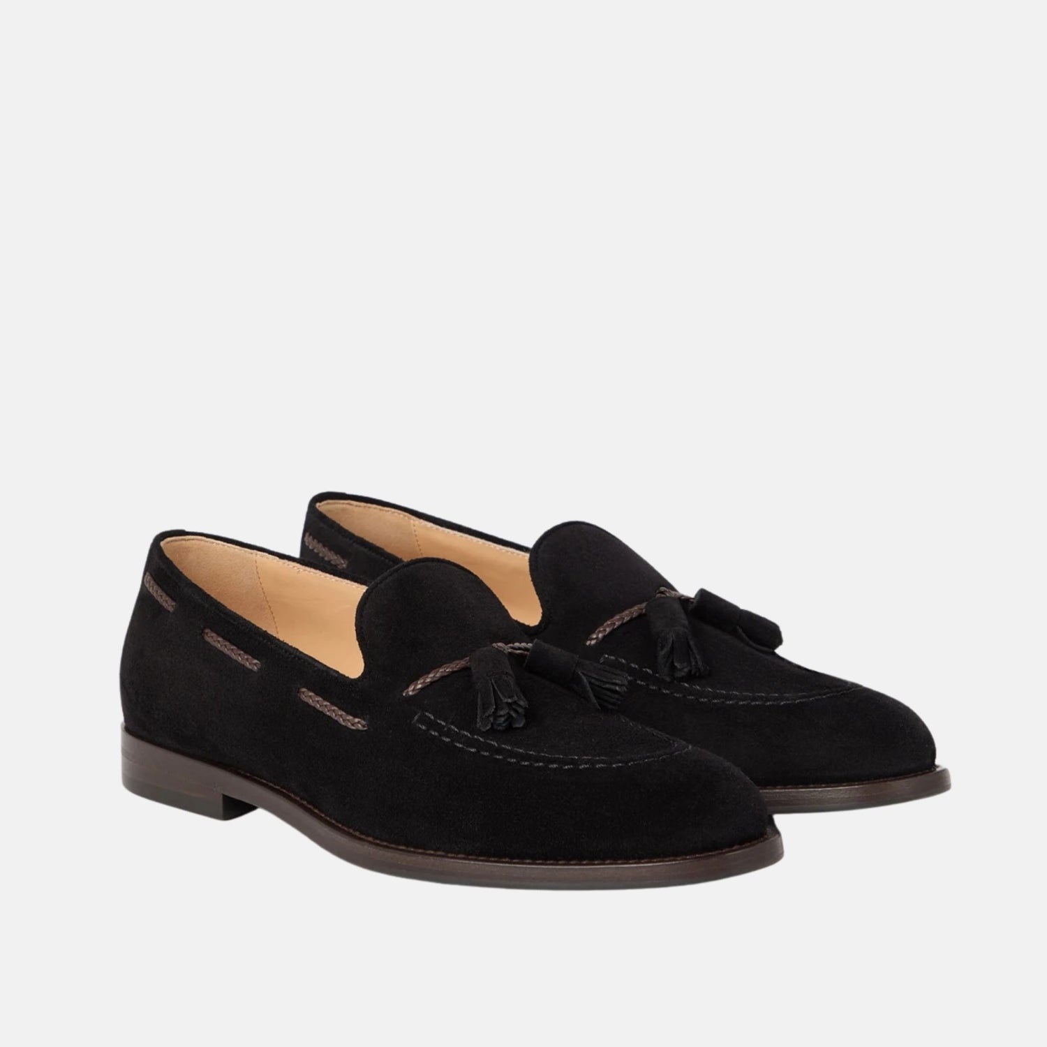 Brunello Cucinelli Suede Loafers With Tassels And Leather Lining, Black, Front