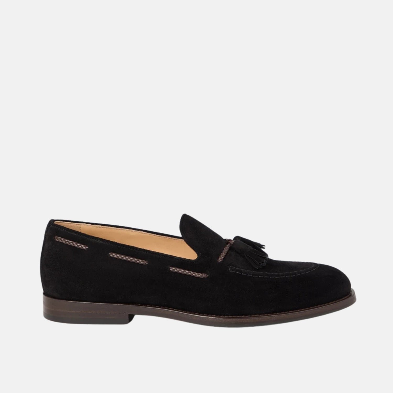 Brunello Cucinelli Suede Loafers With Tassels And Leather Lining, Black, Side