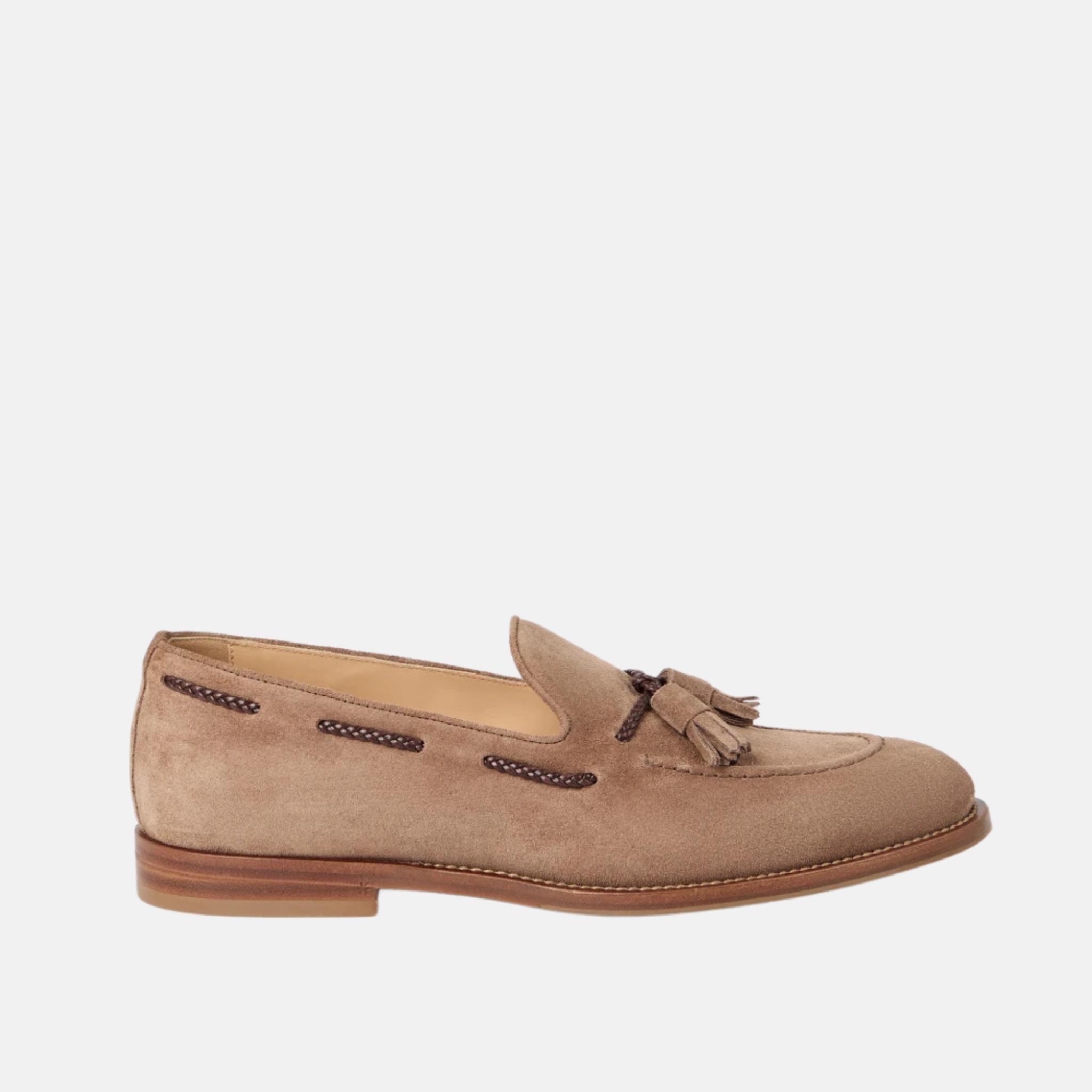 Brunello Cucinelli Suede Loafers With Tassels And Leather Lining, Hazelnut, Side