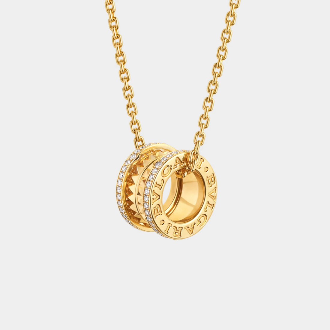 Bvlgari B.zero1 Pendant studded spiral pavé diamonds edges Necklace Yellow Gold, Front