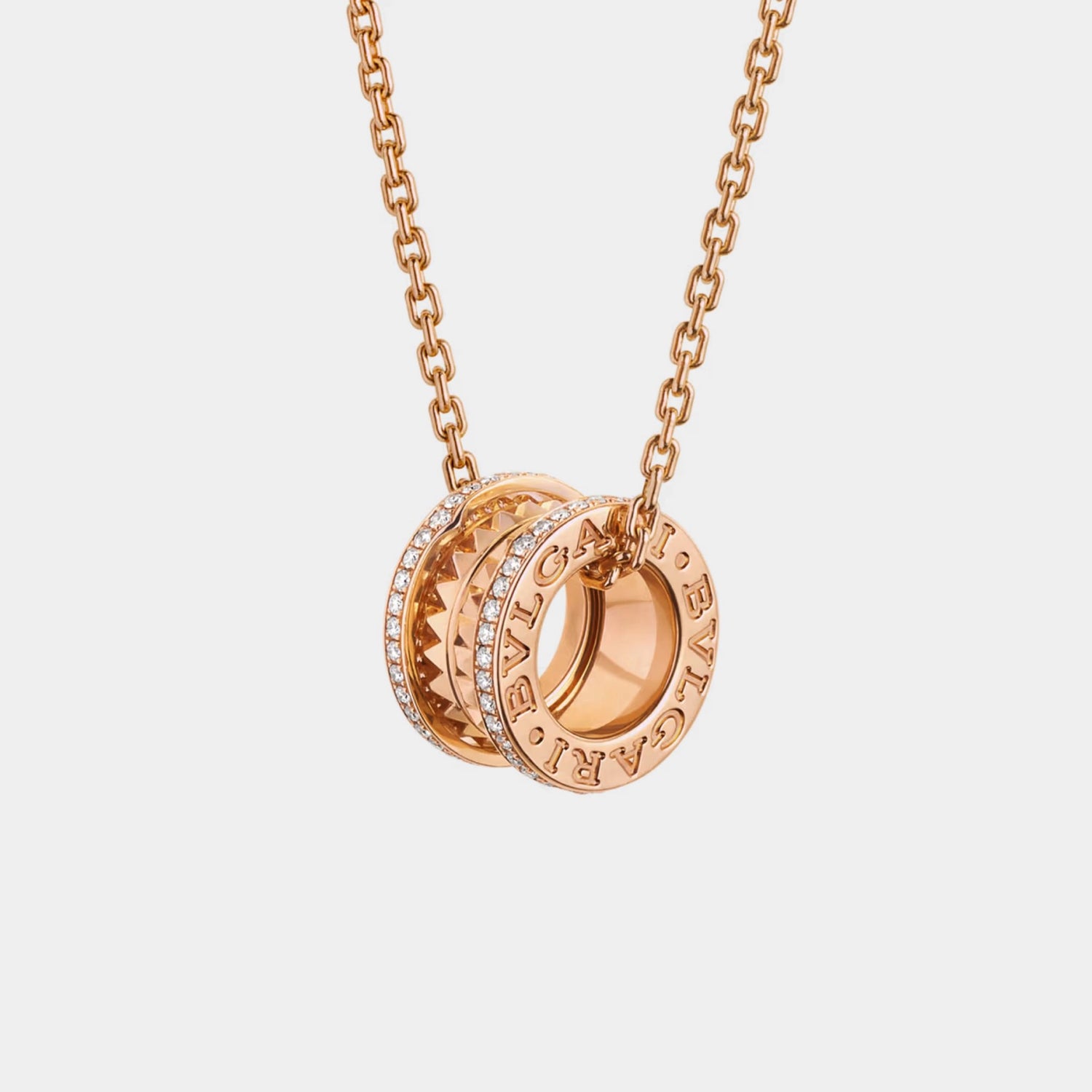 Bvlgari B.zero1 Pendant studded spiral pavé diamonds edges Necklace Rose Gold, Front