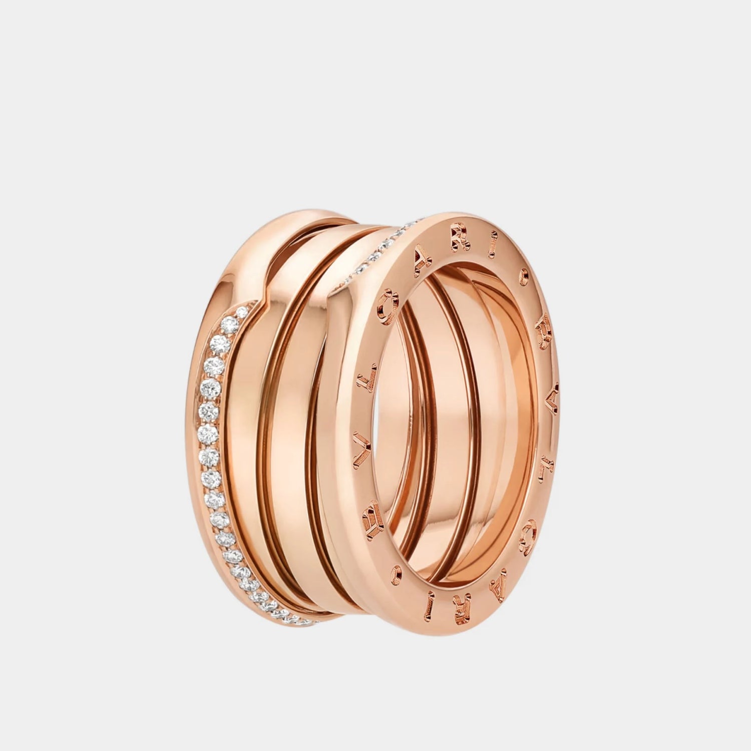 B.zero1 Gold Demi-Pavé Diamond Ring 3 Band, Rose Gold, Front