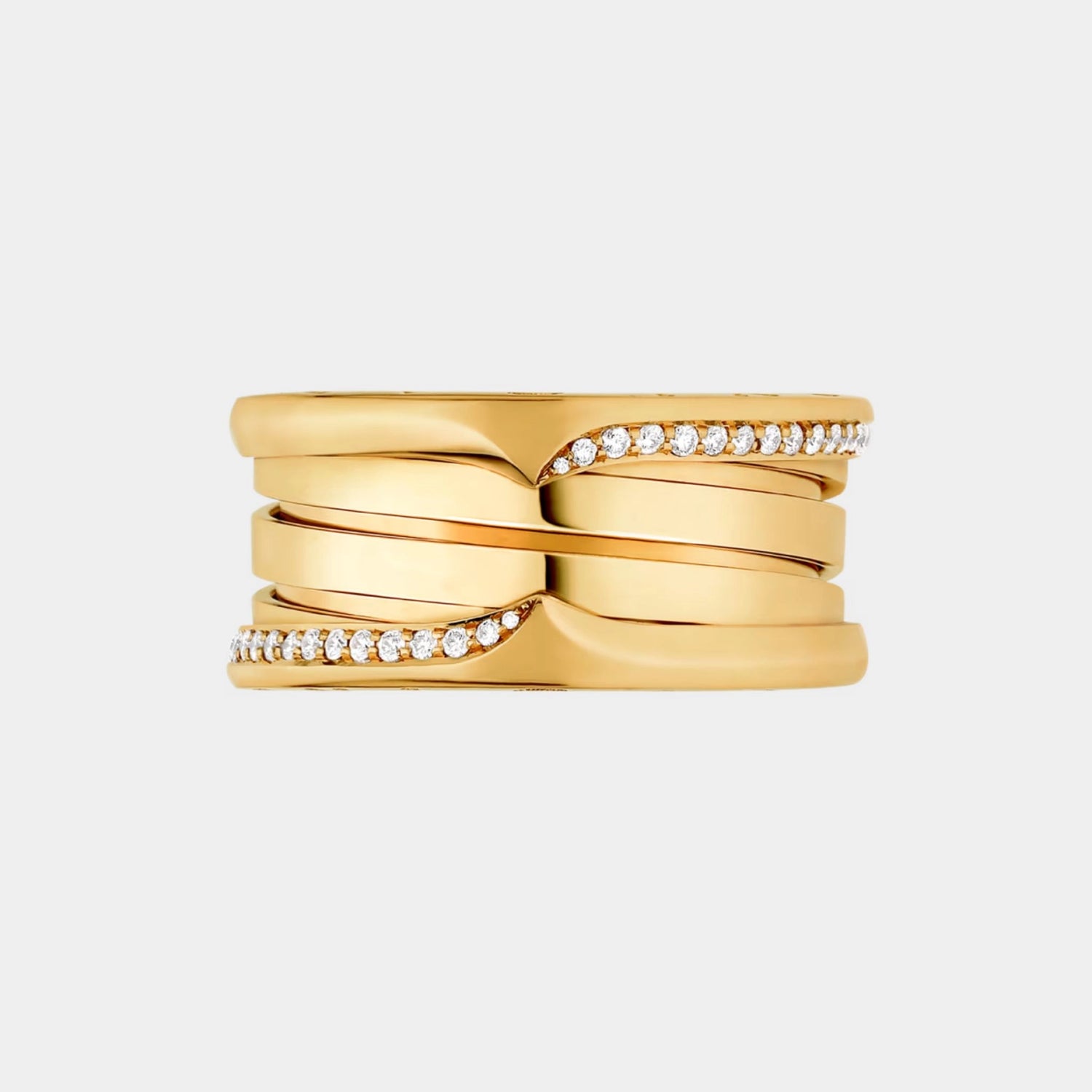 B.zero1 Gold Demi-Pavé Diamond Ring 3 Band, Yellow Gold, Top