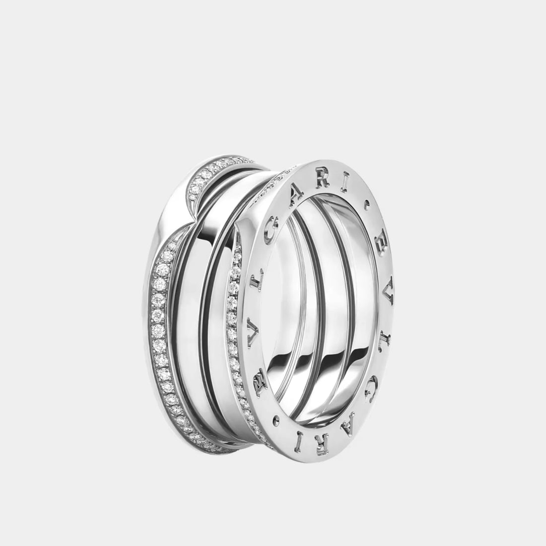 Bvlgari B.zero1 Gold Full Pavé Diamonds Edges Three-Band Ring, White Gold