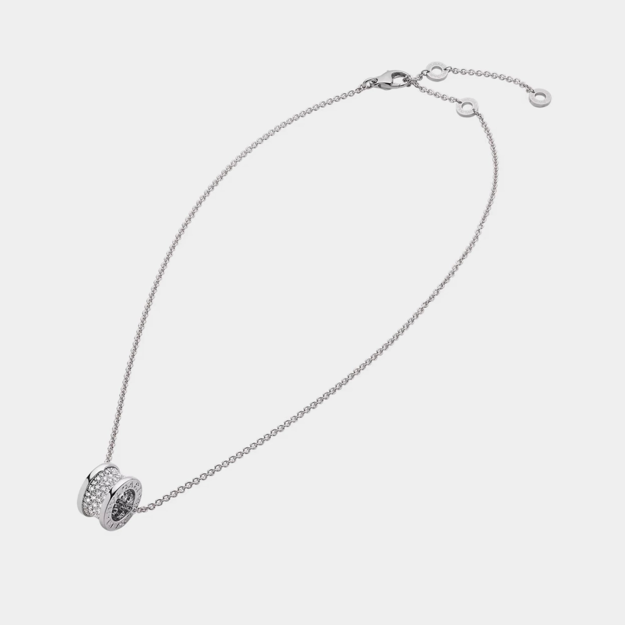 Bvlgari B.zero1 Gold Pendant Necklace-Pavé Diamonds set on spiral, White Gold, Far