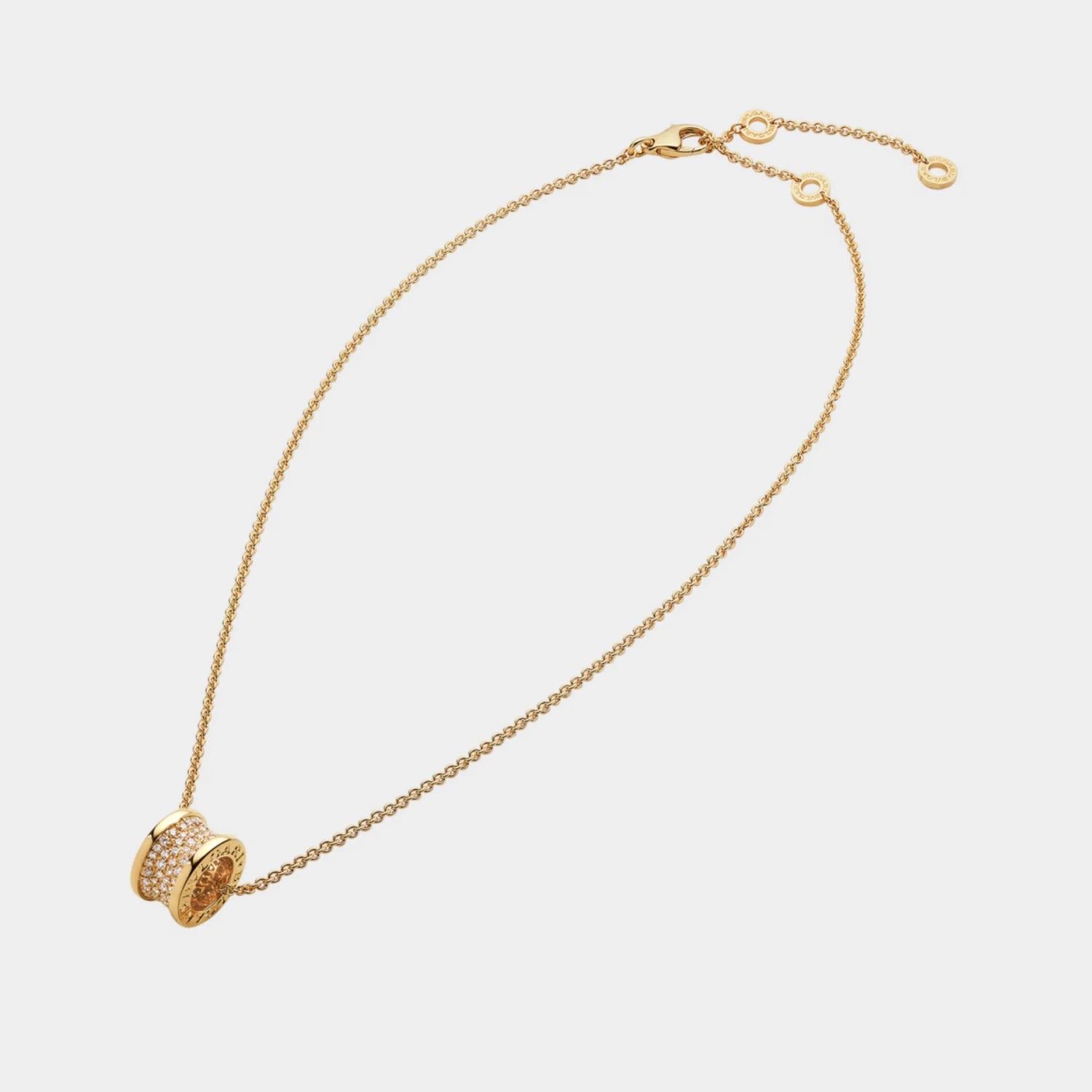 Bvlgari B.zero1 Gold Pendant Necklace-Pavé Diamonds set on spiral, Yellow Gold, Far