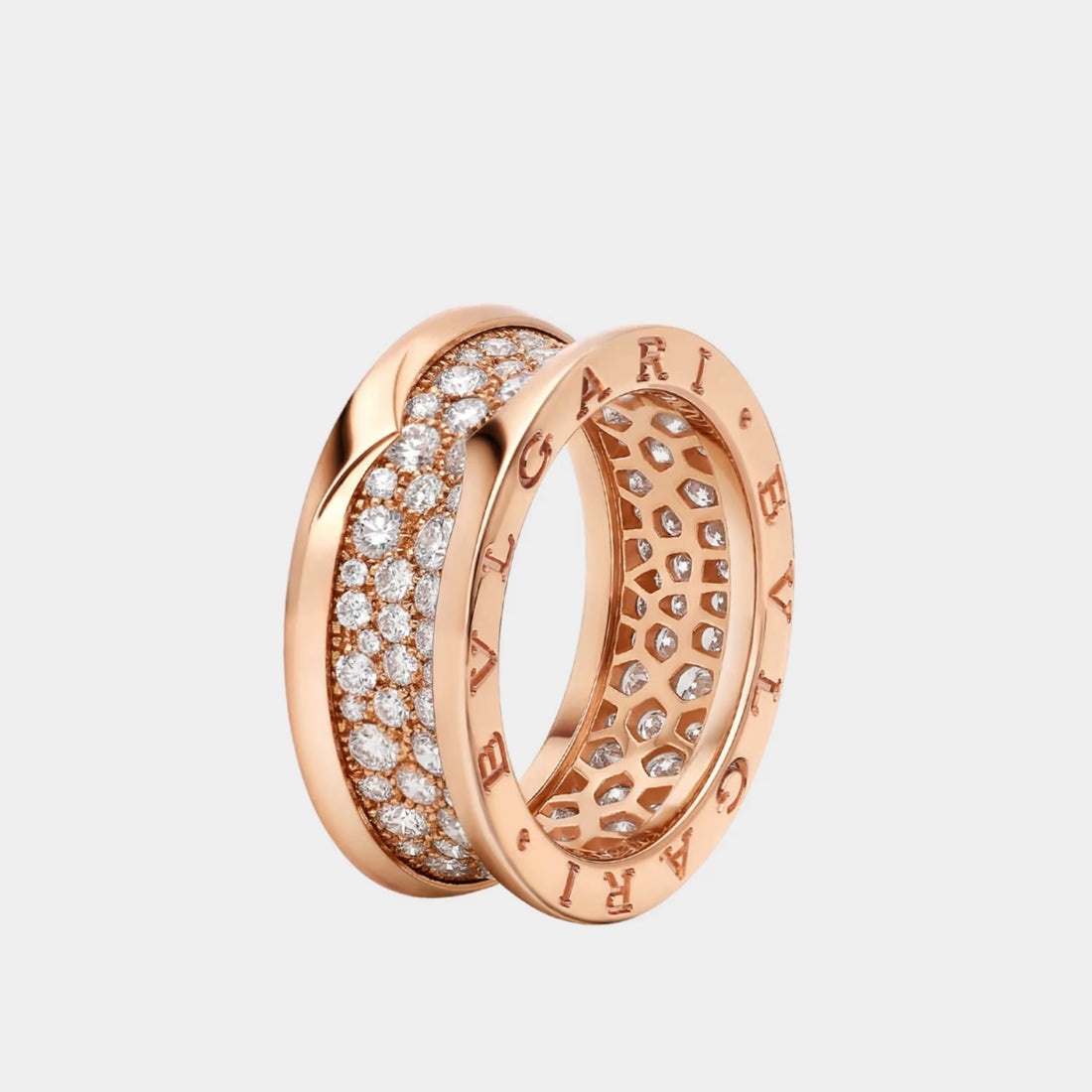 B.zero1 Gold Ring pave Diamonds on the Spiral, Rose Gold, Front