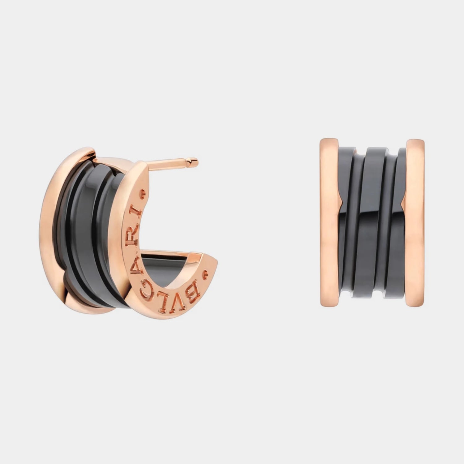 Bvlgari B.zero1 Rose Gold &amp; Black Ceramic earrings , Front &amp; side