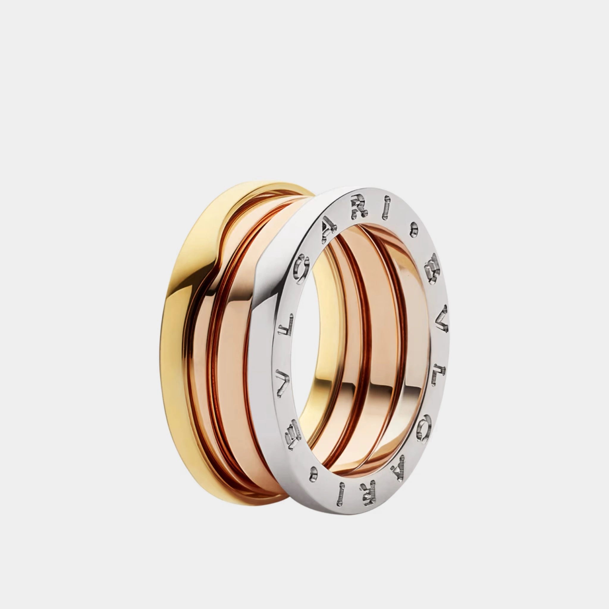 Bvlgari B.zero1 Three-Band Ring Rose/White/Yellow Gold, Front