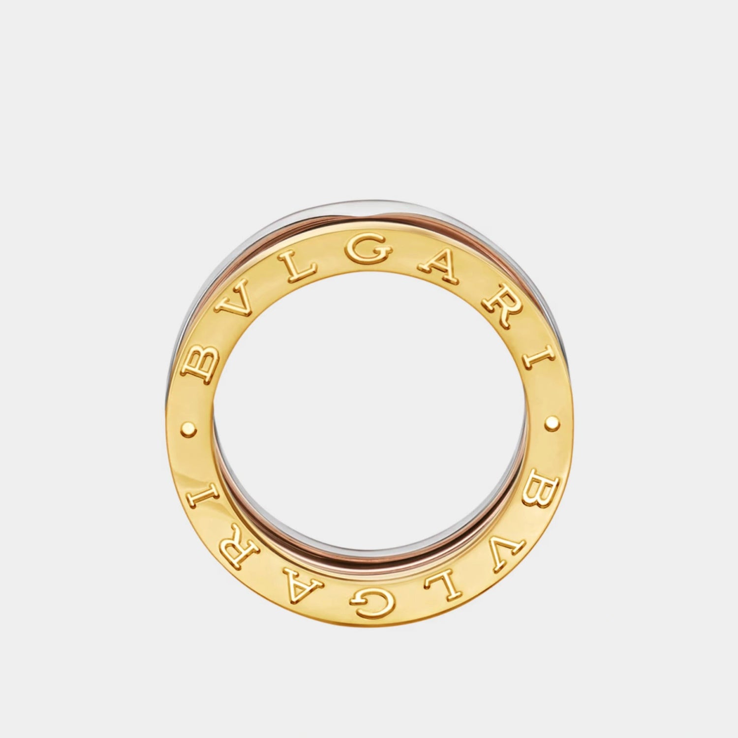 Bvlgari B.zero1 Three-Band Ring Rose/White/Yellow Gold, Front, Side
