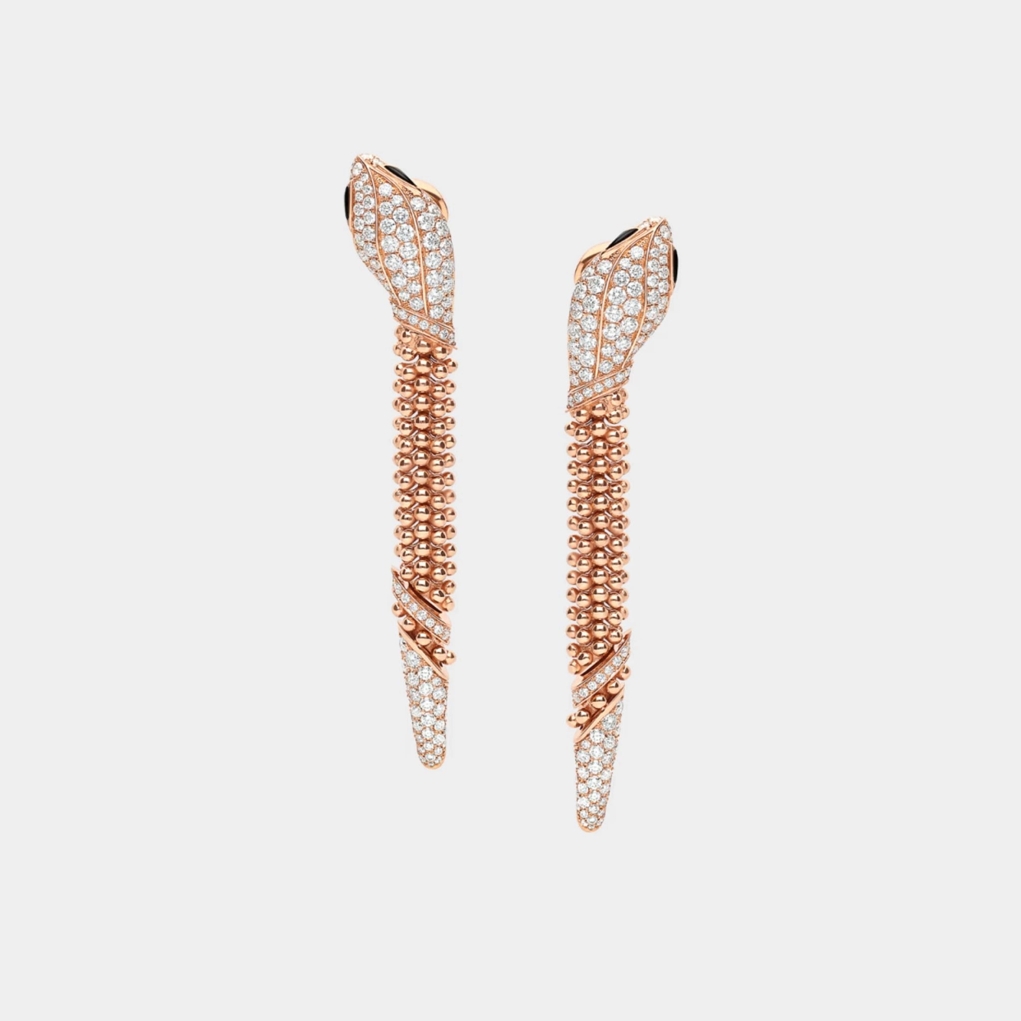 Bvlgari Serpenti Diamond Earrings , Rose Gold, Front